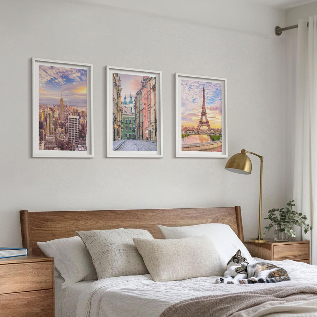 WANDBILDER 3er-Set - 40x60 cm Weißer Rahmen - Städte New York Paris Dämmerung - Weiß, Kunststoff (40/60cm) - ArtPrintCave