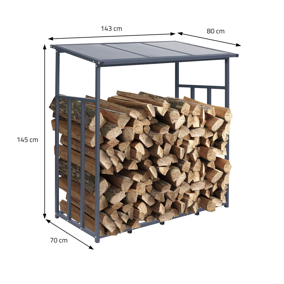 KAMINHOLZREGAL - Anthrazit, Metall (70/145/143cm) - ML-DESIGN