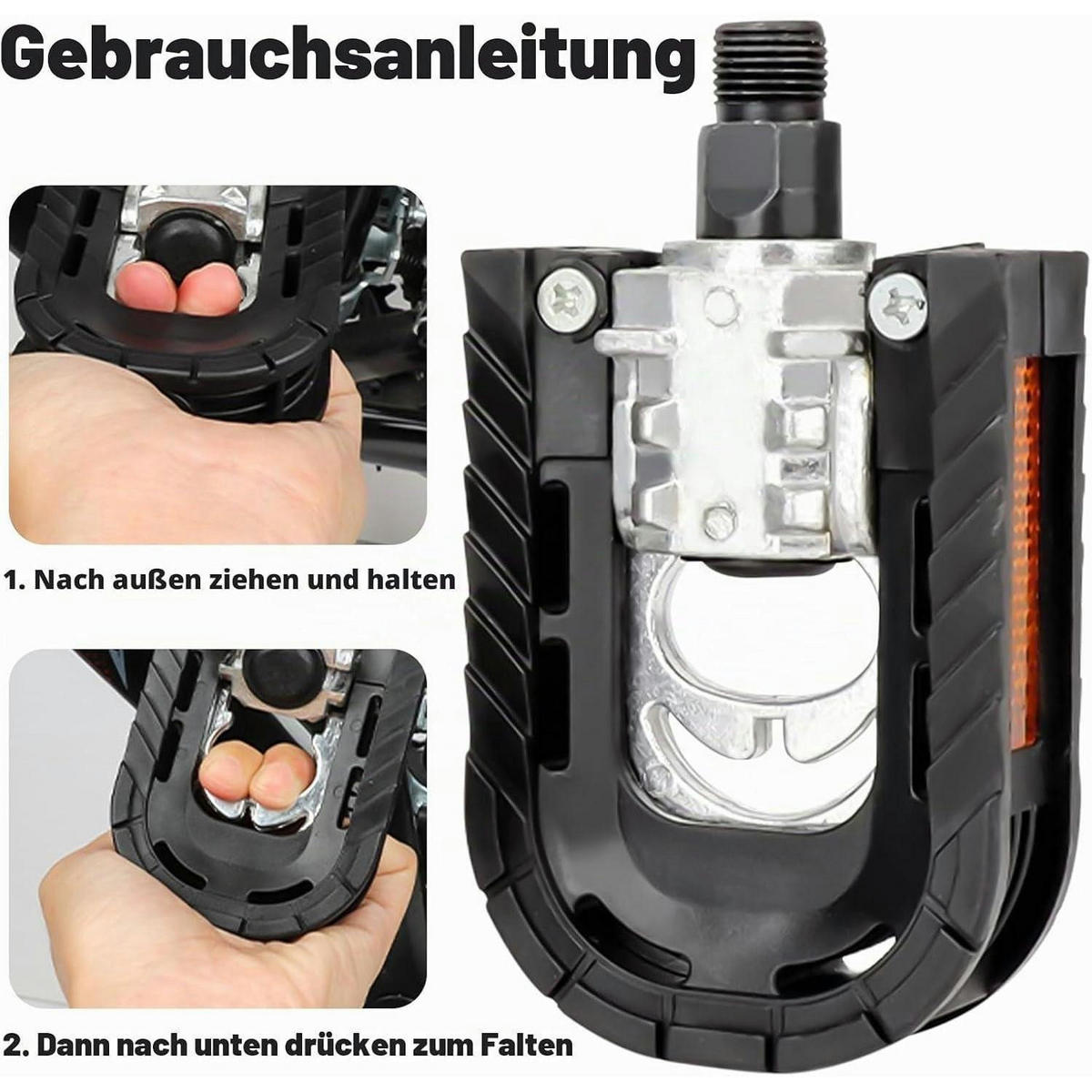 FAHRRADPEDALE Klappbar mit Reflektoren Aluminiumlegierung - Schwarz, Kunststoff (7/3/12.5cm)