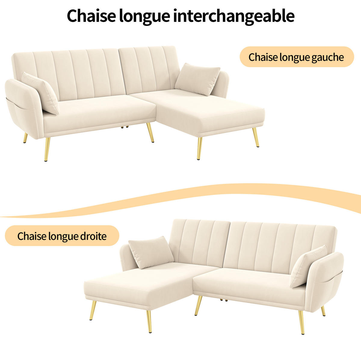 SOFA L-Form Klappsofa Schlaffunktion Zusatzecke Modern Gästezimmer Heimkino - Beige, Holz (110.49/70.99cm) - FLIEKS