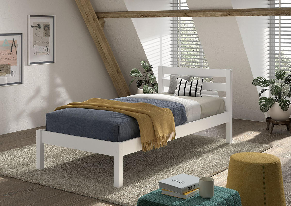 EINZELBETT Karolina Kiefer weiß 90x200 Kinderzimmer - Weiß, Holz (90/200cm) - 58aufmkessel