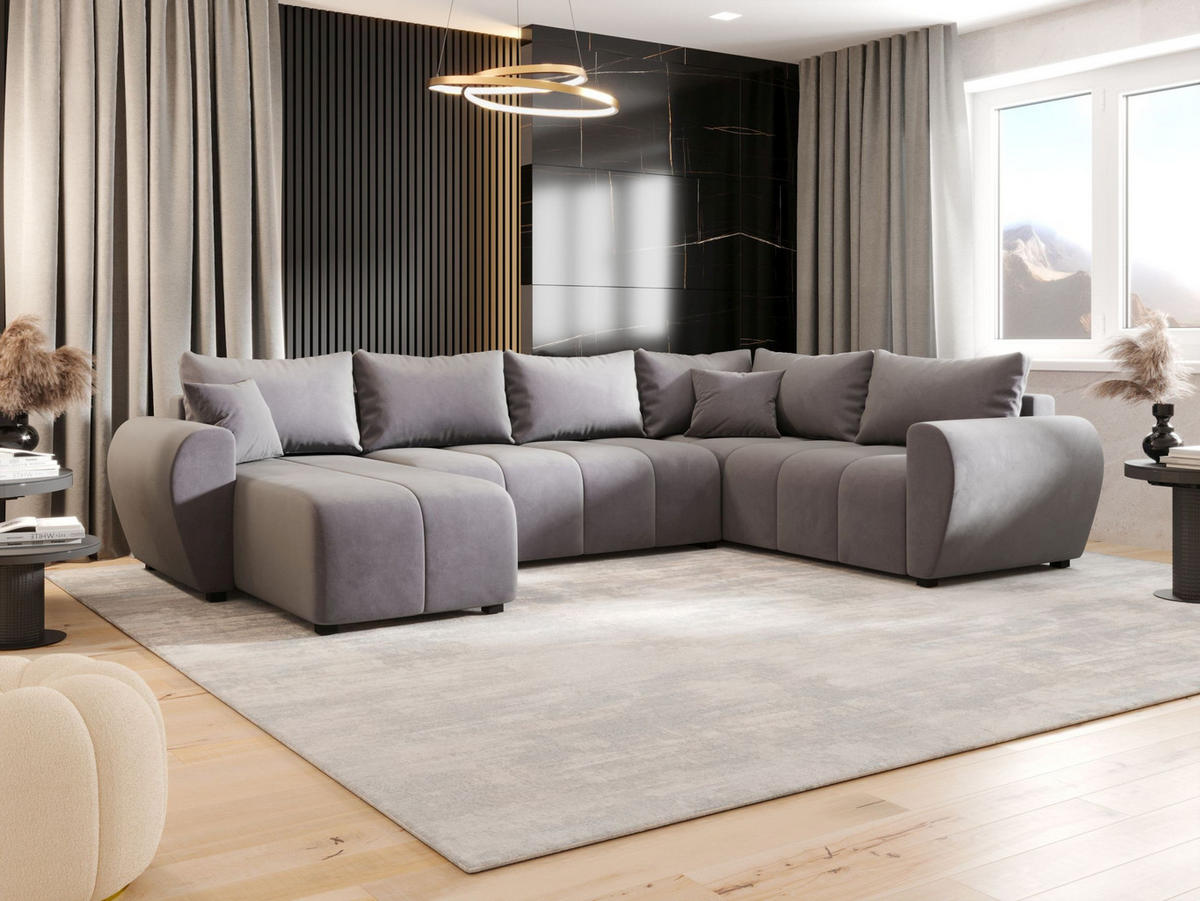 WOHNLANDSCHAFT MOLISA U PLUS Itaka 50 Rechts mit Schlaffunktion - Grau, Textil (303/82/208cm) - Bedante