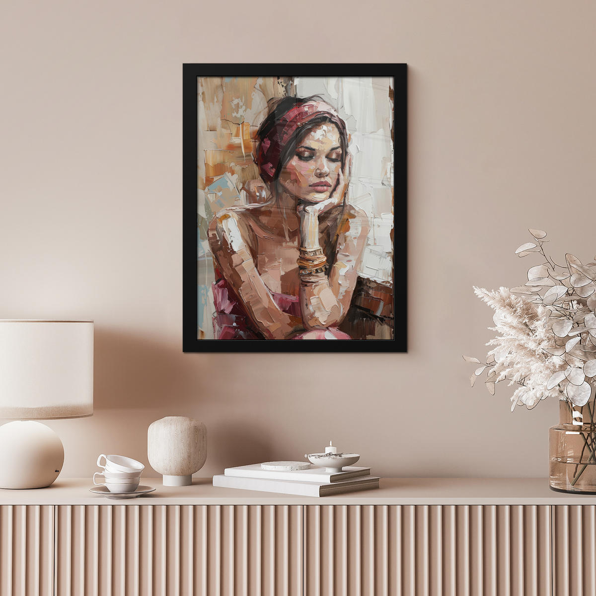 PLAKAT Z OKVIRJEM Portret ženske 30x40 cm - starinsko roza, papir (30/40cm) - MuchoWow