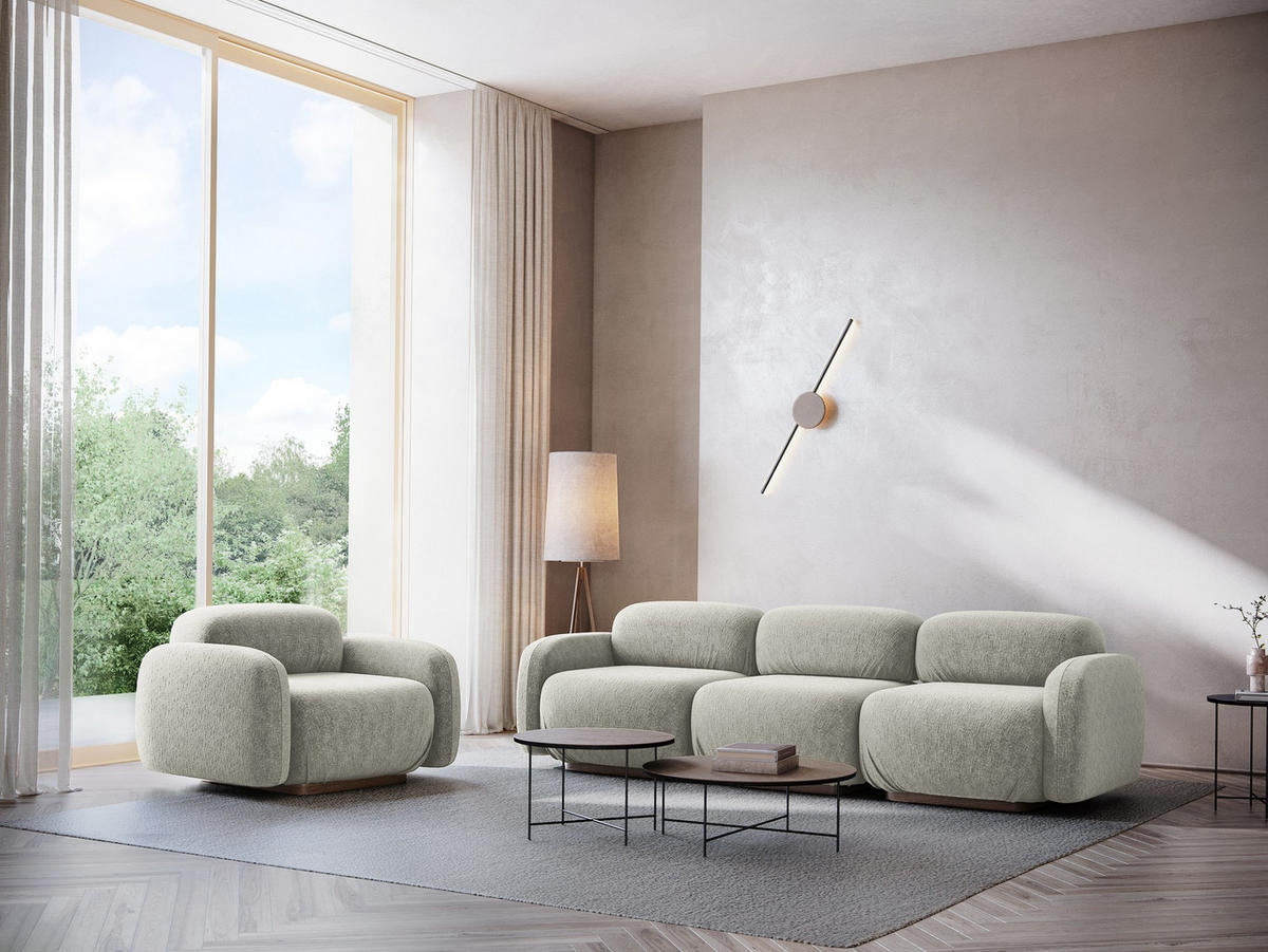 3-SITZER SOFA Links Chenille Stoff Grau - Silberfarben/Braun, Holz/Textil (258/73/95cm) - Makamii