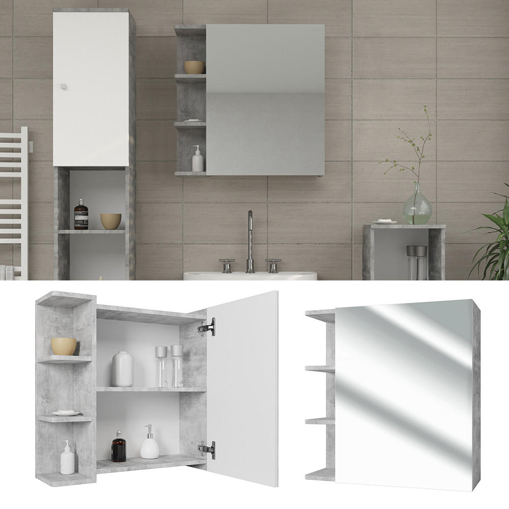 BADSPIEGELSCHRANK Fynn Beton 62 x 64 cm - Schieferfarben/Grau, Holzwerkstoff (62/64/20.8cm) - Vicco