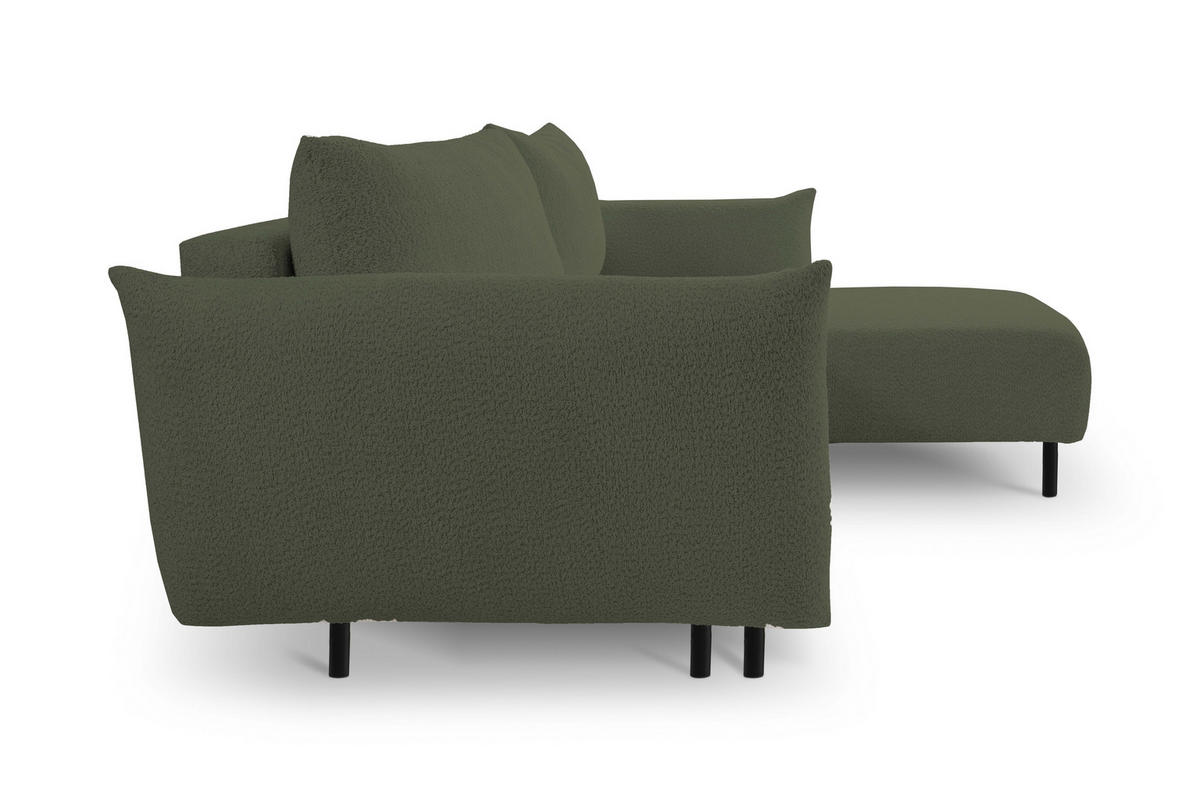 ECKSOFA ADEL mit Schlaffunktion und Bettkasten, L-förm, Metallbeine, verstellbar lose Rückenkissen, freistehend, RECHTS, 257x171x90 cm, Green - Grün, Holz/Textil (257/171cm) - DomoHome