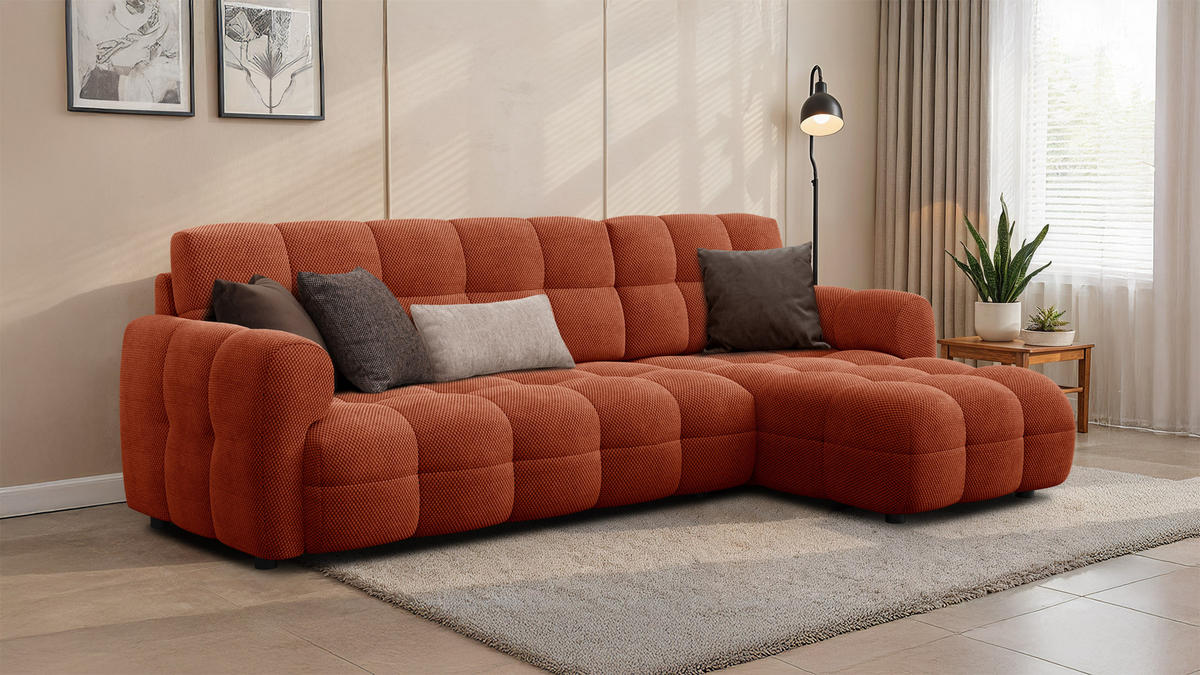 ECKSOFA MELLOW 4-Sitzer, dunkelorange - Dunkelorange/Schwarz, Holz/Textil (262/156cm) - Courtois Laville