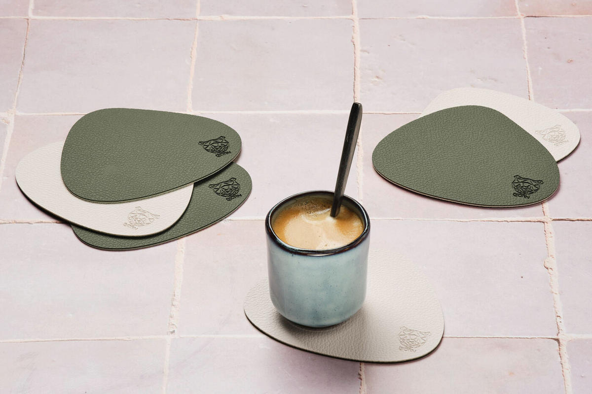 UNTERSETZER - 6er-Set - Recyceltes Leder in Cremeweiß und Graugrün - Weiß, Textil (11/13cm) - Björn
