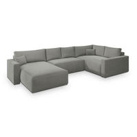 WOHNLANDSCHAFT VELAMI R-S Hellgrau Velours-Stoff mit Schlaffunktion - Hellgrau, Holz (365/83/194cm) - MASSENO