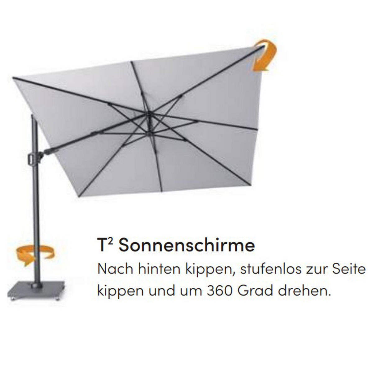 AMPELSCHIRM rund 3.5 m Challenger T² Premium 360° kippbar grau/anthrazit - Grau, Metall (350/350cm) - Platinum