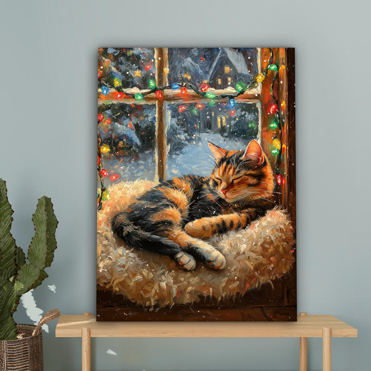 LEINWANDBILD Katze - Weihnachten - Winter - Tier 60x80 cm - Bernsteinfarben, Textil (60/80cm) - MuchoWow