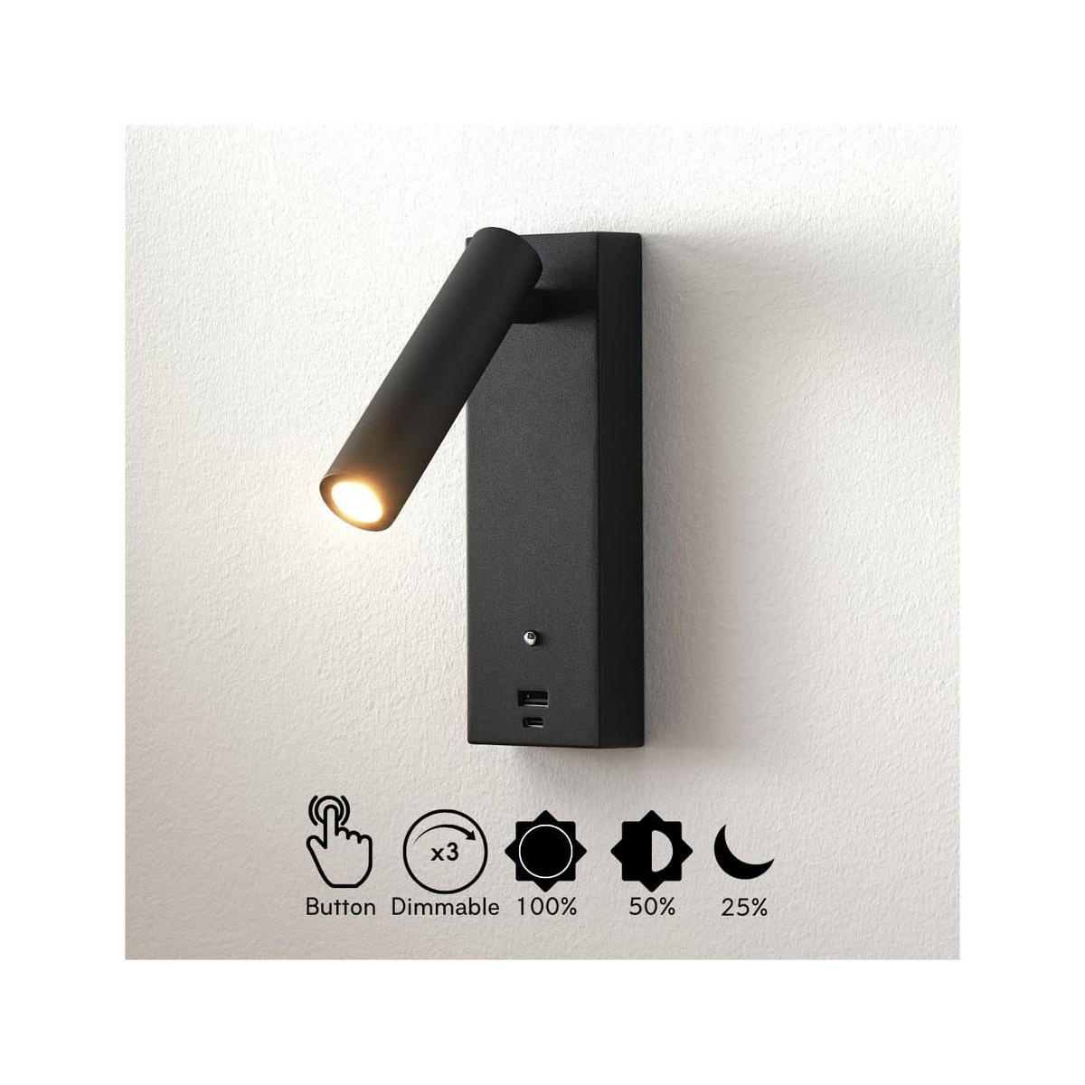 WANDLEUCHTE Tofino, Schwarz, 18cm - Schwarz, Metall (6/18/2cm) - KOSILUM