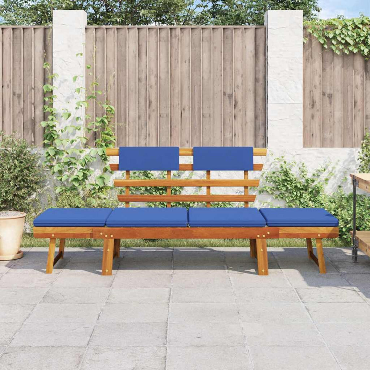 GARTENBANK mit Auflagen 2-in-1 190 cm Massivholz Akazie - Blau, Holz (190/74/68cm) - furnicato