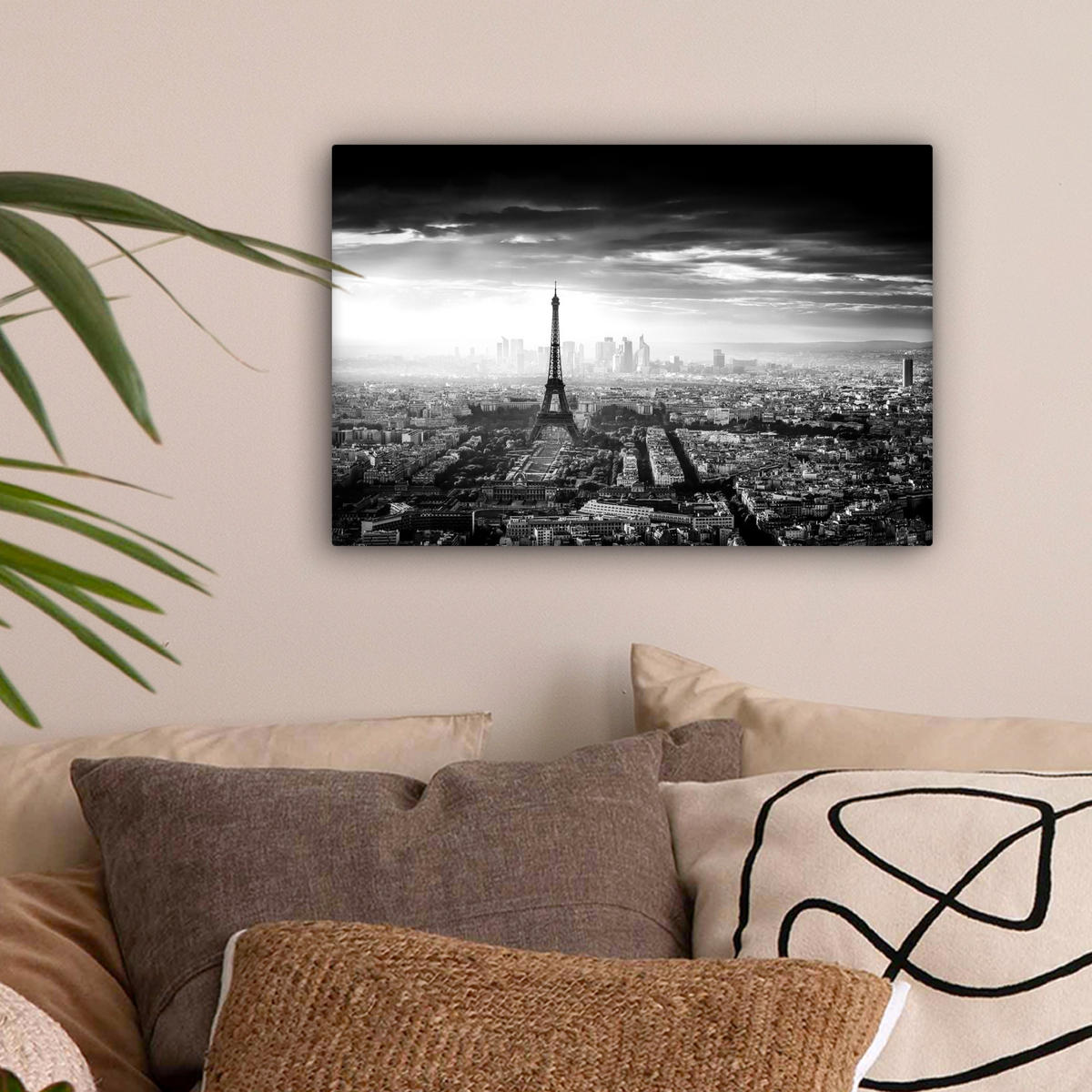 LEINWANDBILD Paris - Skyline - Eiffelturm - Stadt - Wolken Deko Schlafzimmer 30x20 cm - Dunkelgrau, Textil (30/20cm) - MuchoWow