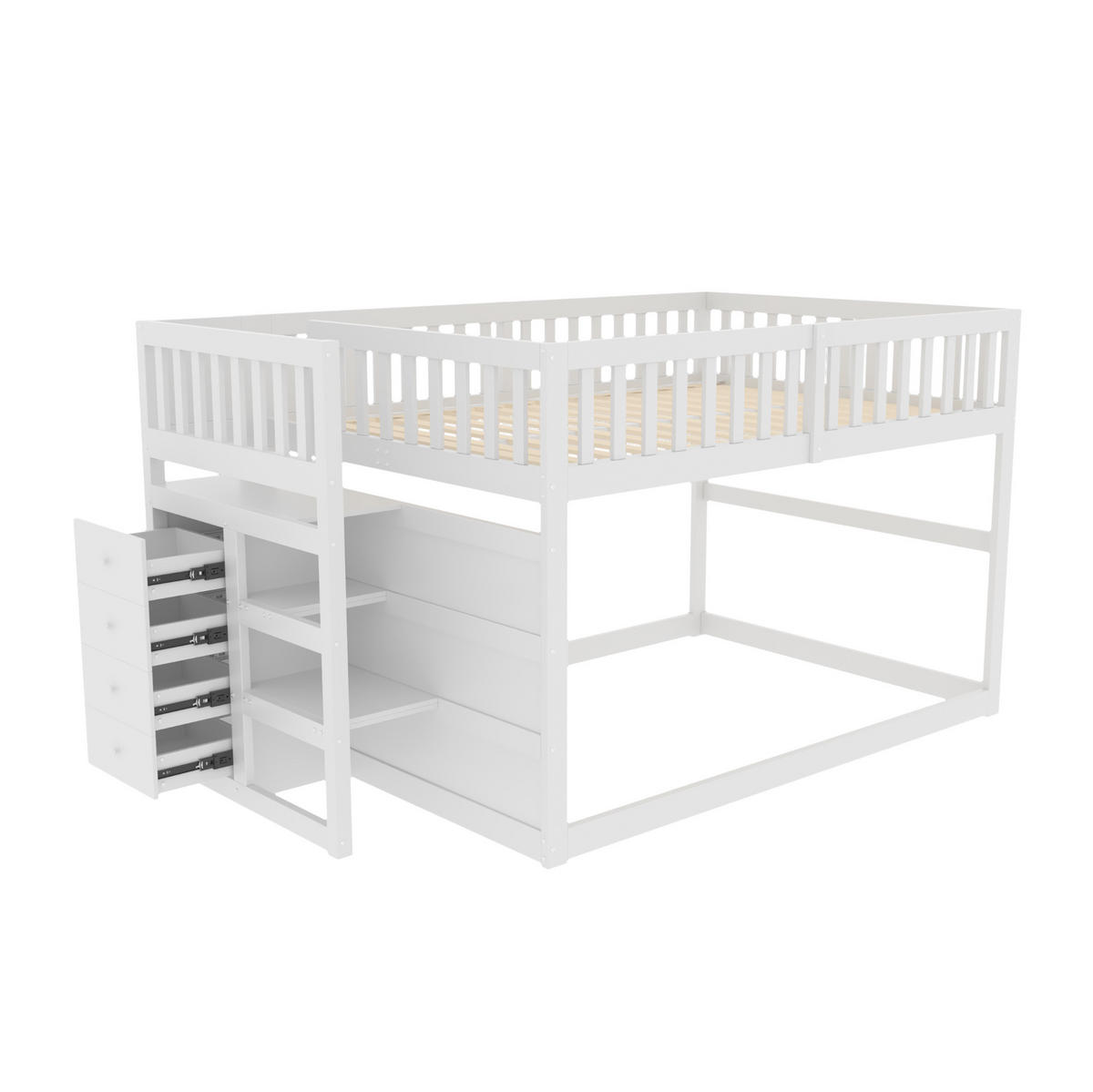 HOCHBETT 140/200 cm in Weiß mit Treppe und 4 Schubladen - Weiß, Holz (140/200cm) - Flora Grace