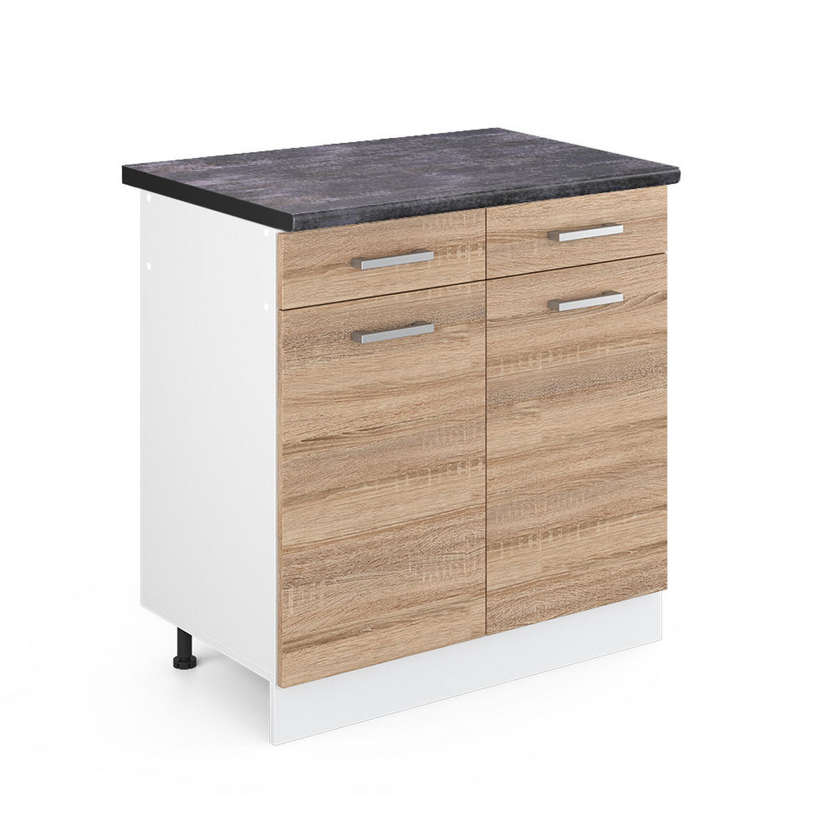 KÜCHENUNTERSCHRANK R-Line Sonoma 80 cm, AP Anthrazit - Weiß/Sonoma Eiche, Holzwerkstoff (80/81.6/60cm) - Vicco