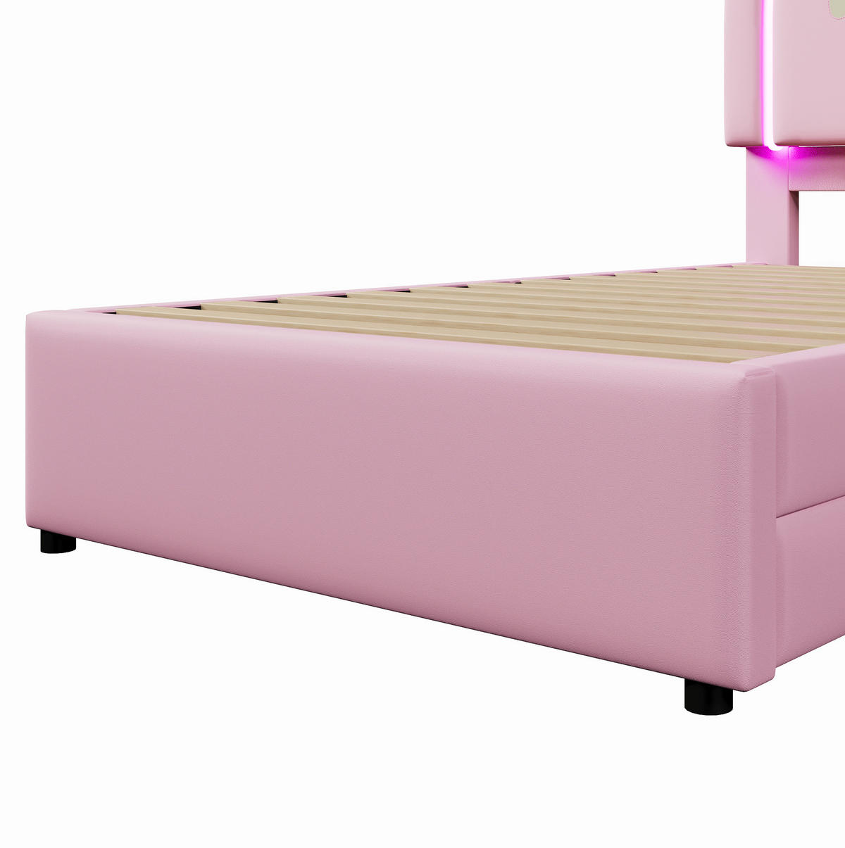 POLSTERBETT 90/200 cm Rosa aus PU mit Leuchtleiste - Rosa, Kunststoff (90/200cm) - OKMYHOME