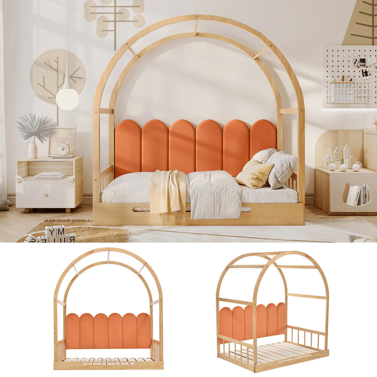 HAUSBETT 140x200 cm ausziehbar orange - Naturfarben, Holz (140/200cm) - LEBENLANG