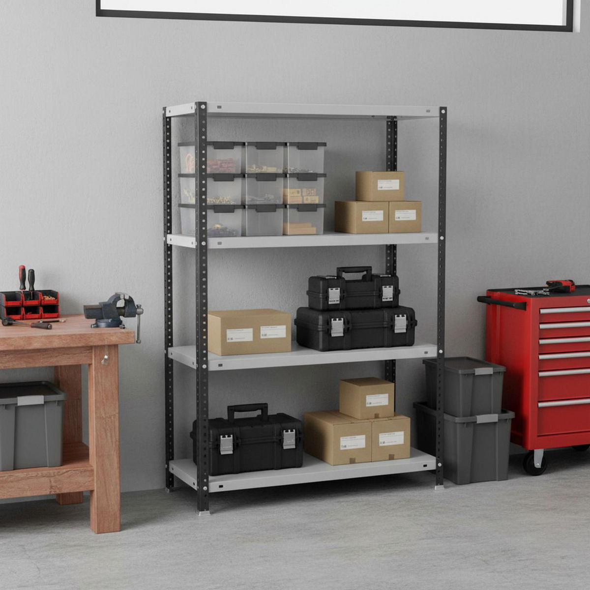 SCHRAUBREGAL PANDA MID | HxBxT 150x80x50cm | 4 Fachböden | Fachlast 100kg | Anthrazit-Weiß - Anthrazit, Metall (80/150/50cm) - PROREGAL