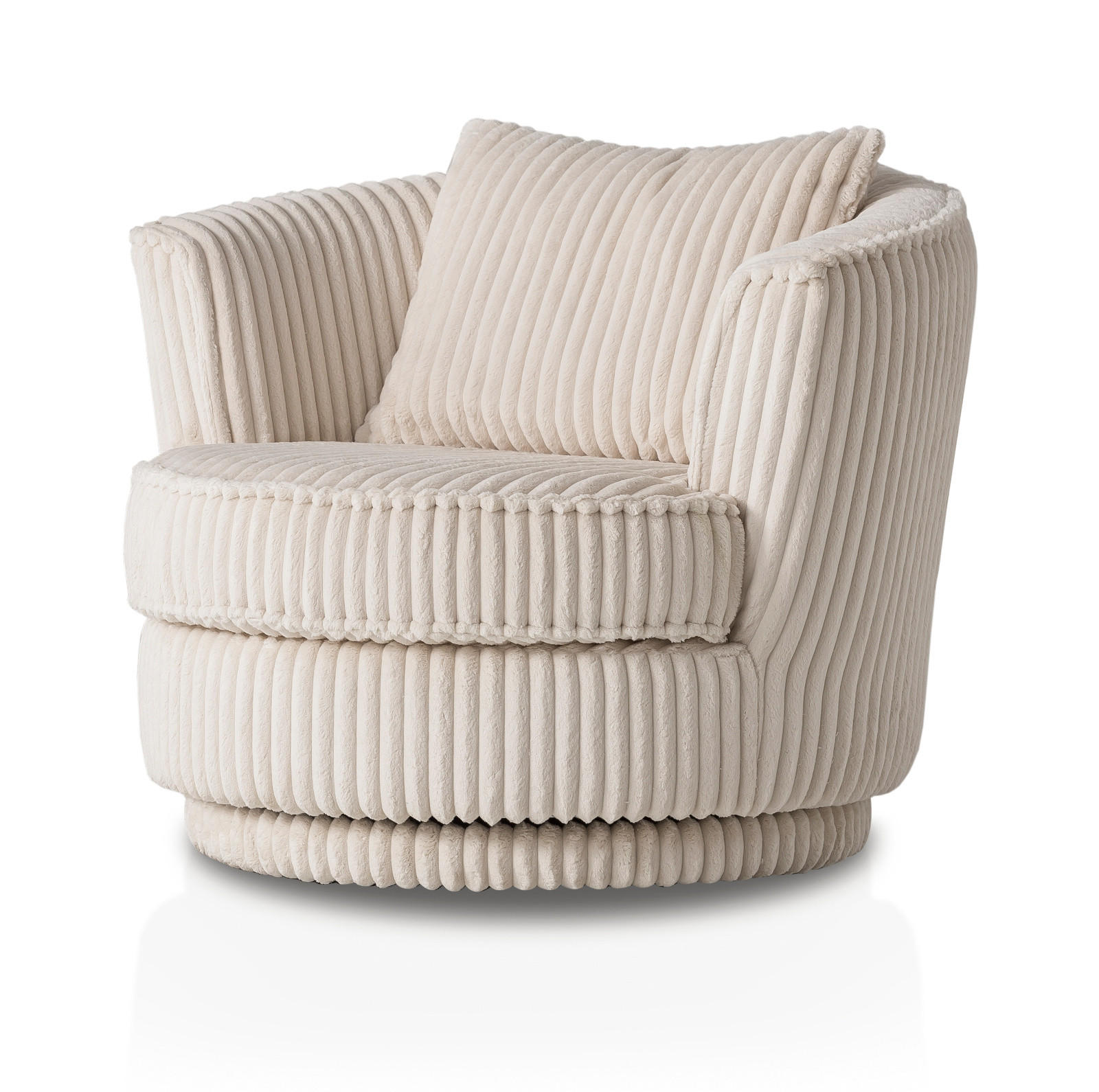 BIG-SESSEL Mega Cord creme wollweiß Ø 95 cm 360° drehbar, inklusive Kissen - Creme/Weiß, Holz/Holzwerkstoff (95/77/95cm) - Furn.Design