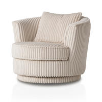 BIG-SESSEL Mega Cord creme wollweiß Ø 95 cm 360° drehbar, inklusive Kissen - Creme/Weiß, Holz/Holzwerkstoff (95/77/95cm) - Furn.Design