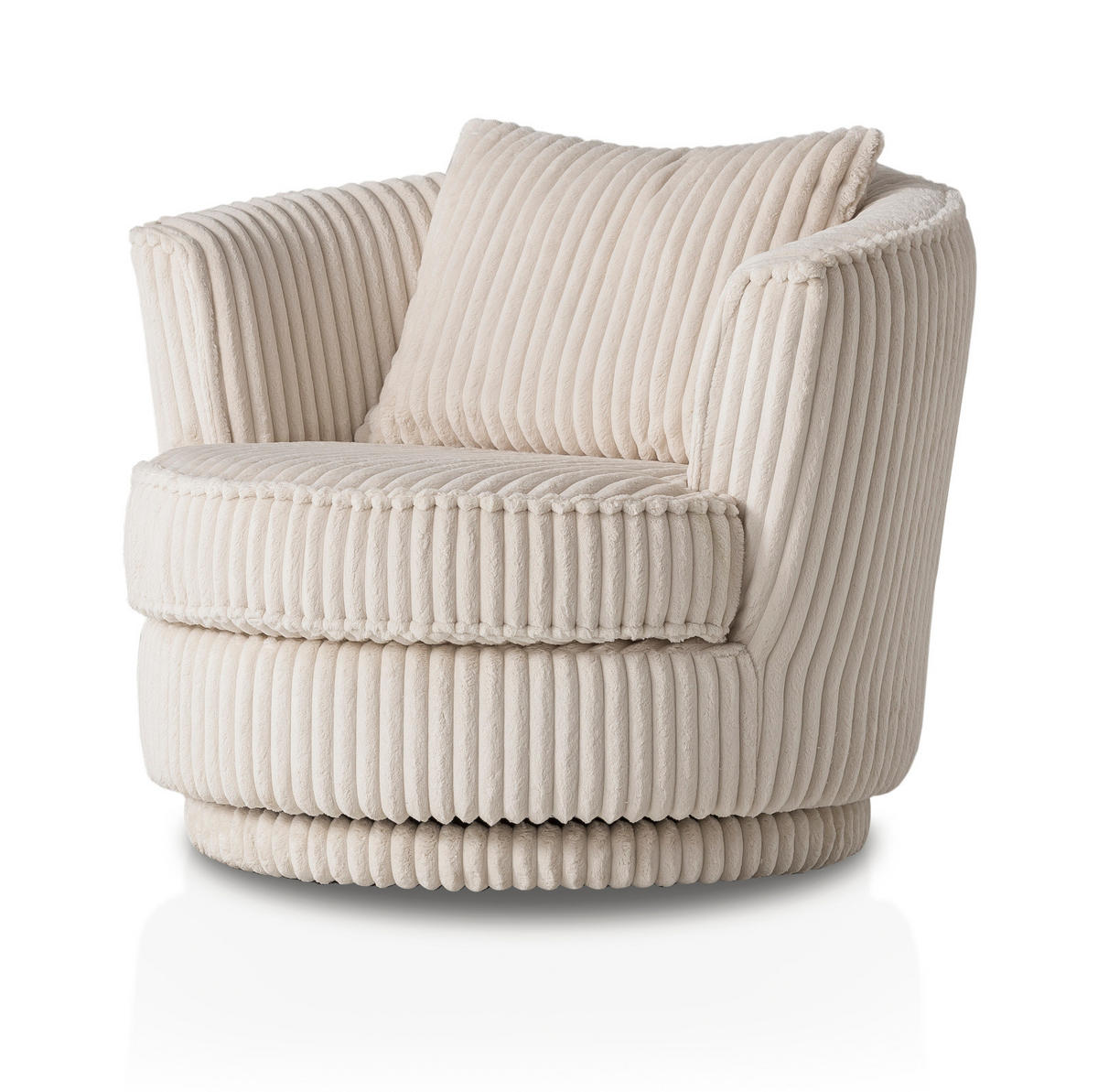 BIG-SESSEL Mega Cord creme wollweiß Ø 95 cm 360° drehbar, inklusive Kissen - Creme/Weiß, Holz/Holzwerkstoff (95/77/95cm) - Furn.Design
