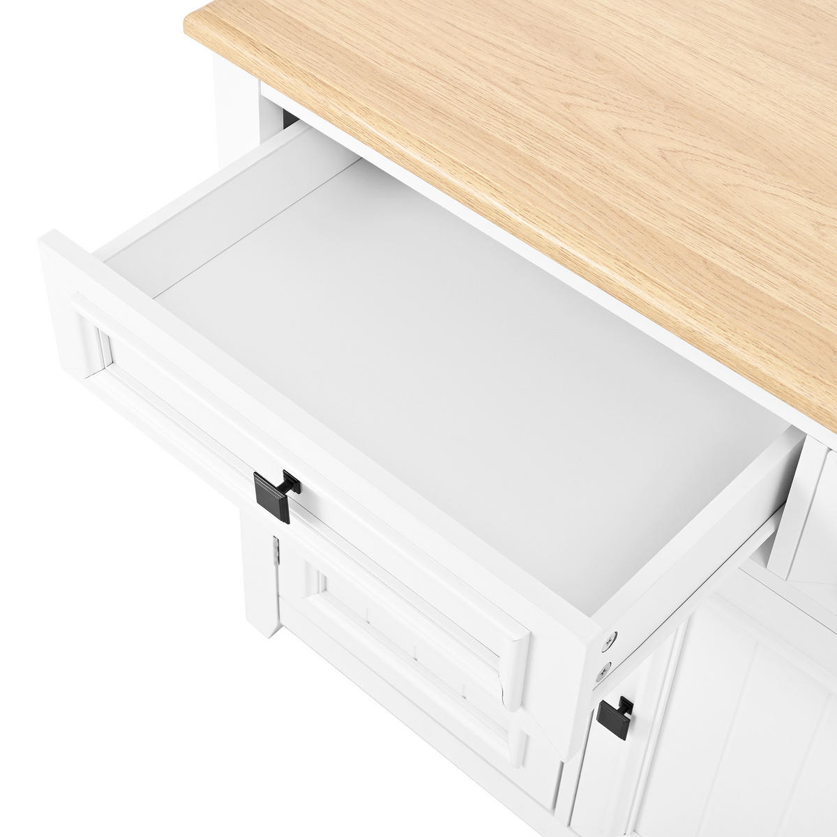 SIDEBOARD in Weiß und Naturfarben mit 3 Schubladen für Wohnzimmer und Esszimmer, B160/T35/H76 cm - Weiß, Holzwerkstoff/Metall (160/76/35cm) - STILVORA