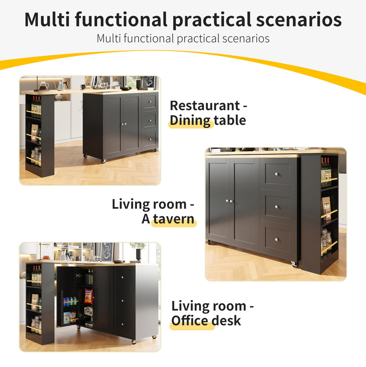 KÜCHENINSEL 135-203/106/39 cm Schwarz aus MDF mit 360°-Drehfunktion - Schwarz, Holzwerkstoff (39/106/203cm) - OKMYHOME