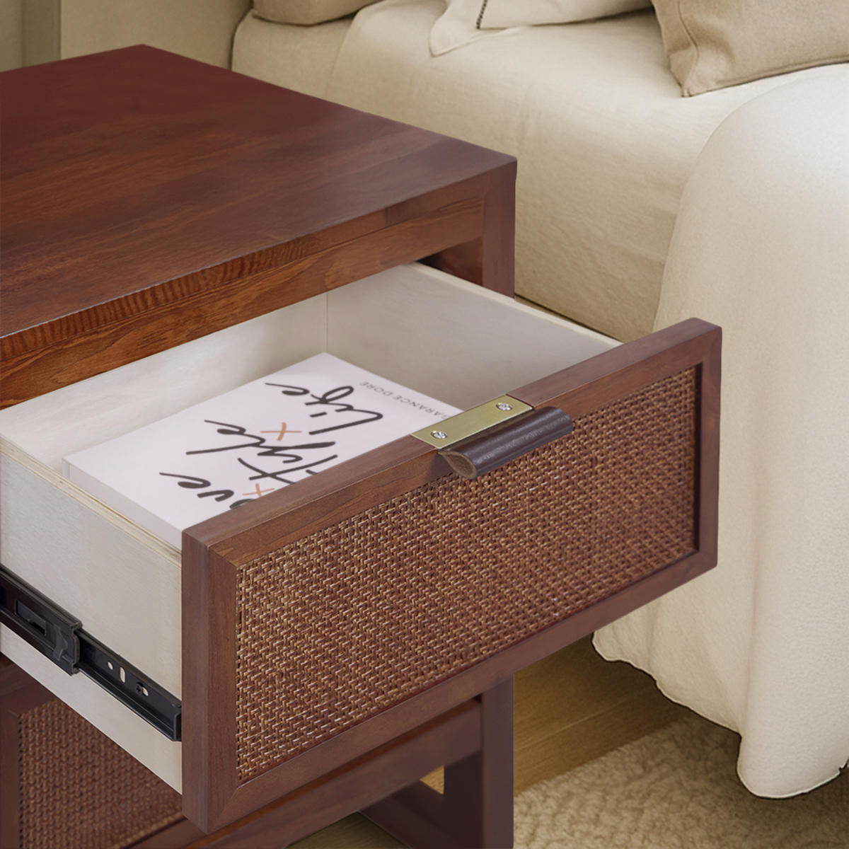 NACHTTISCH, 2 Schubladen, Rattan Front, 51cm, Braun - Braun, Holz (51/61/41cm) - Teamson Home