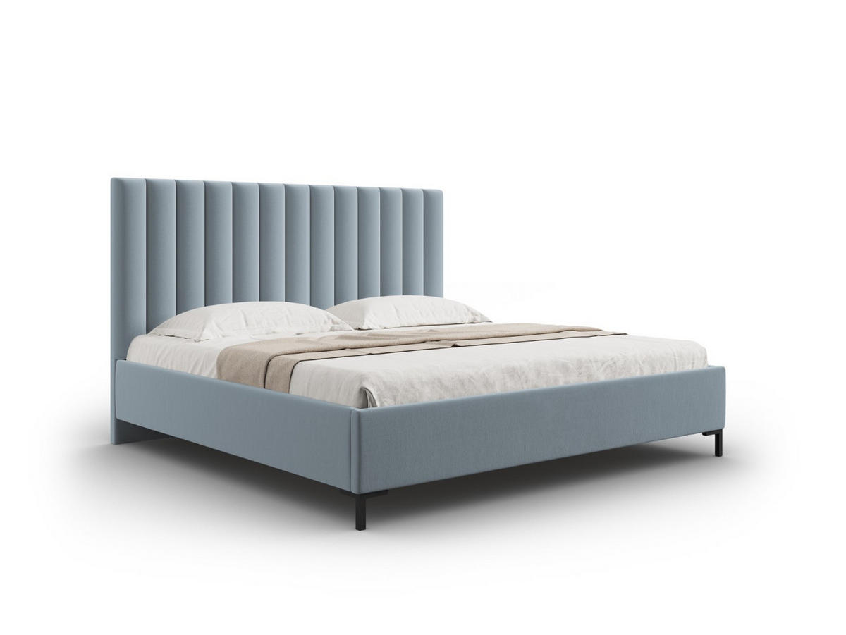 BETT mit Bettkasten und Kopfteil Allison aus strukturiertem Stoff hellblau 140x200cm - Hellblau, Textil (140/200cm) - Micadoni