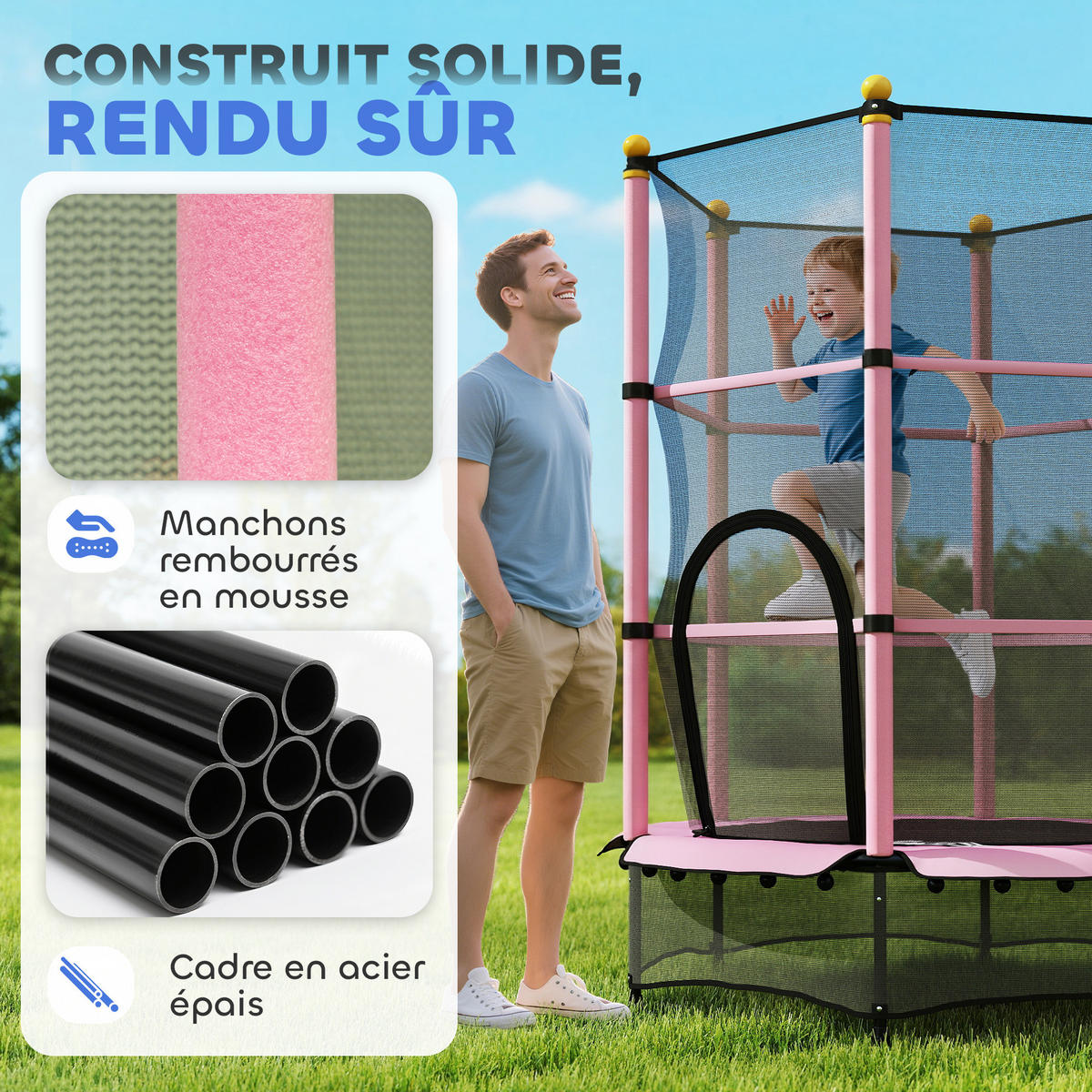TRAMPOLIN DE-18989 Ø140 cm mit Sicherheitsnetz Rosa - Pink, Metall (140/140cm) - ComfortXL