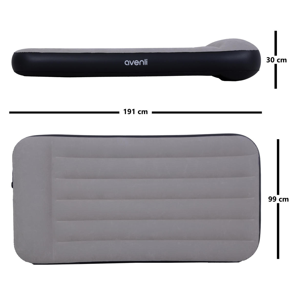 LUFTBETT Luftmatratze selbstaufblasend 191 x 99 x 30 cm mit integrierter Pumpe - Schwarz/Grau, Kunststoff (99/191cm) - Avenli