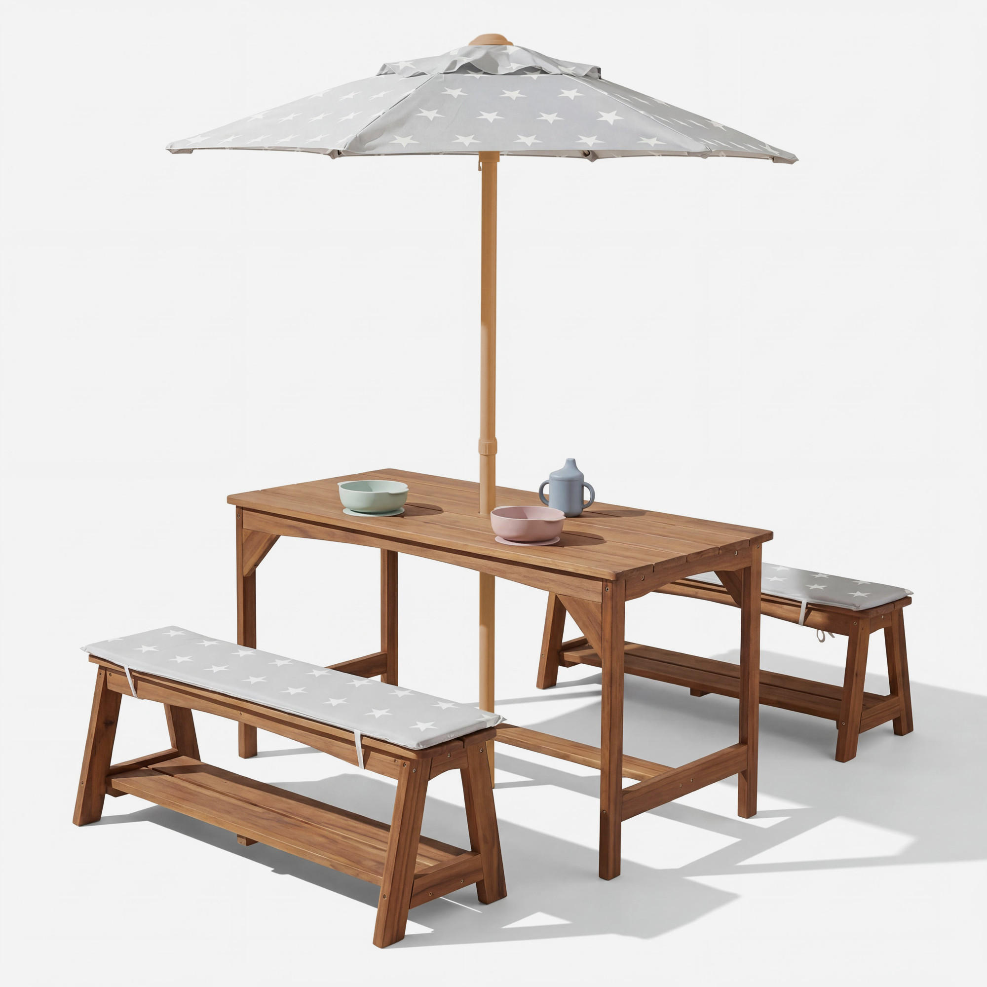 KINDERSITZGRUPPE mit Sitzauflage und Schirm teak - Teakfarben, Holz - Roba