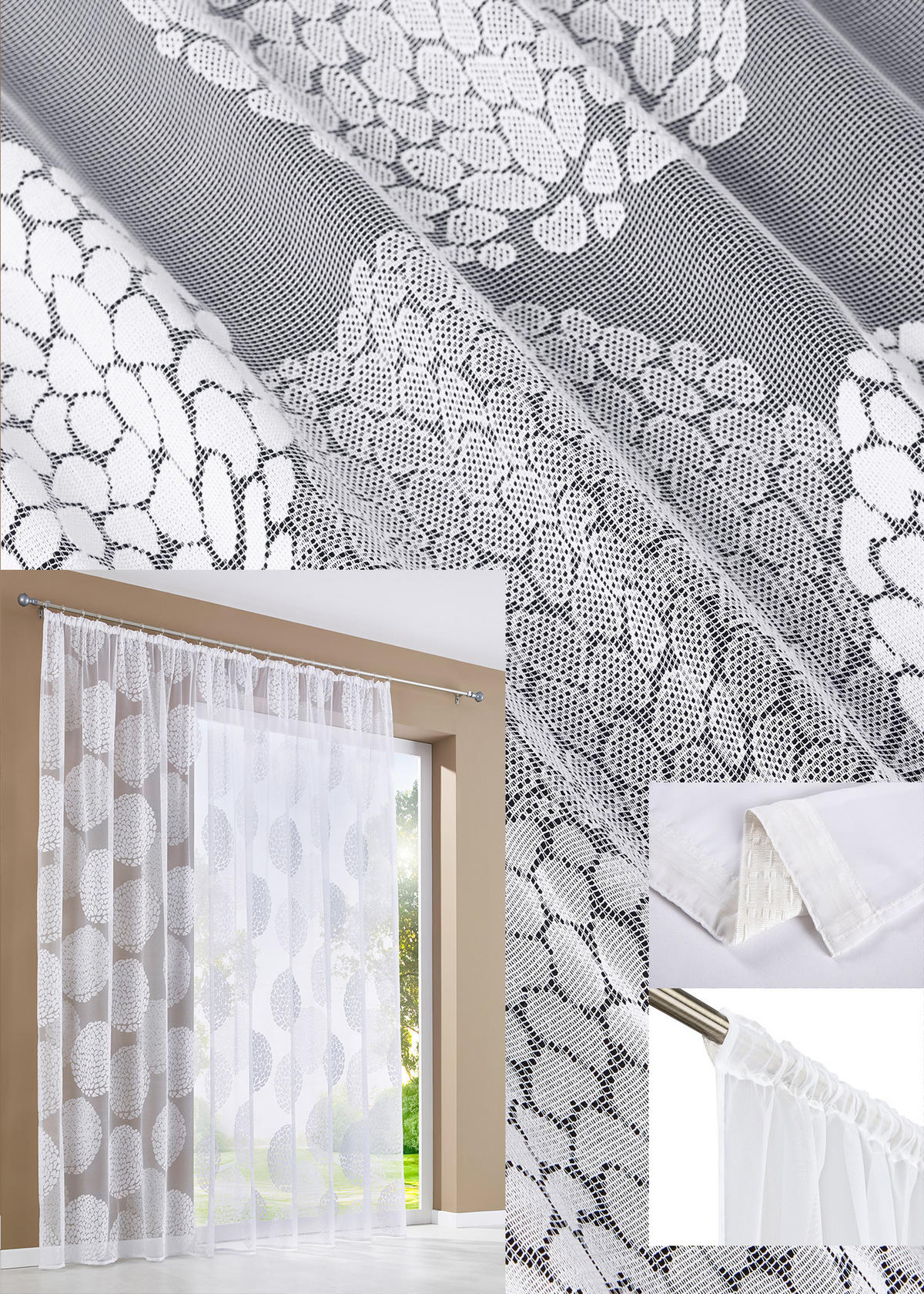 SCHLAUFENGARDINE KREISMUSTER HxB 225x300 cm - Weiß, Textil (300/225cm) - Gardinenbox