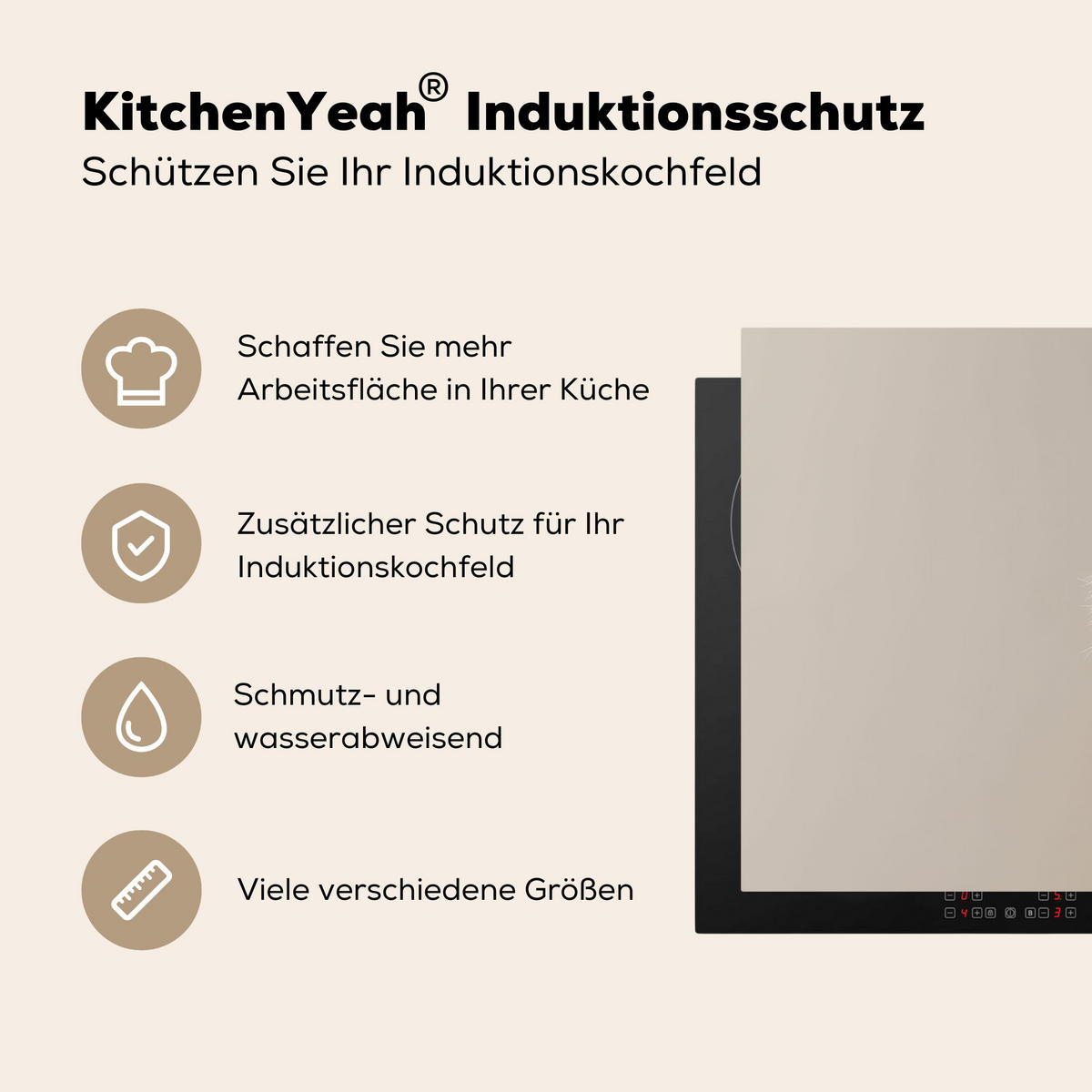 HERDABDECKPLATTE Pampasgras - Federn - Pastell - Weiß 70x52 cm - Creme, Kunststoff (70/0.2/52cm) - MuchoWow