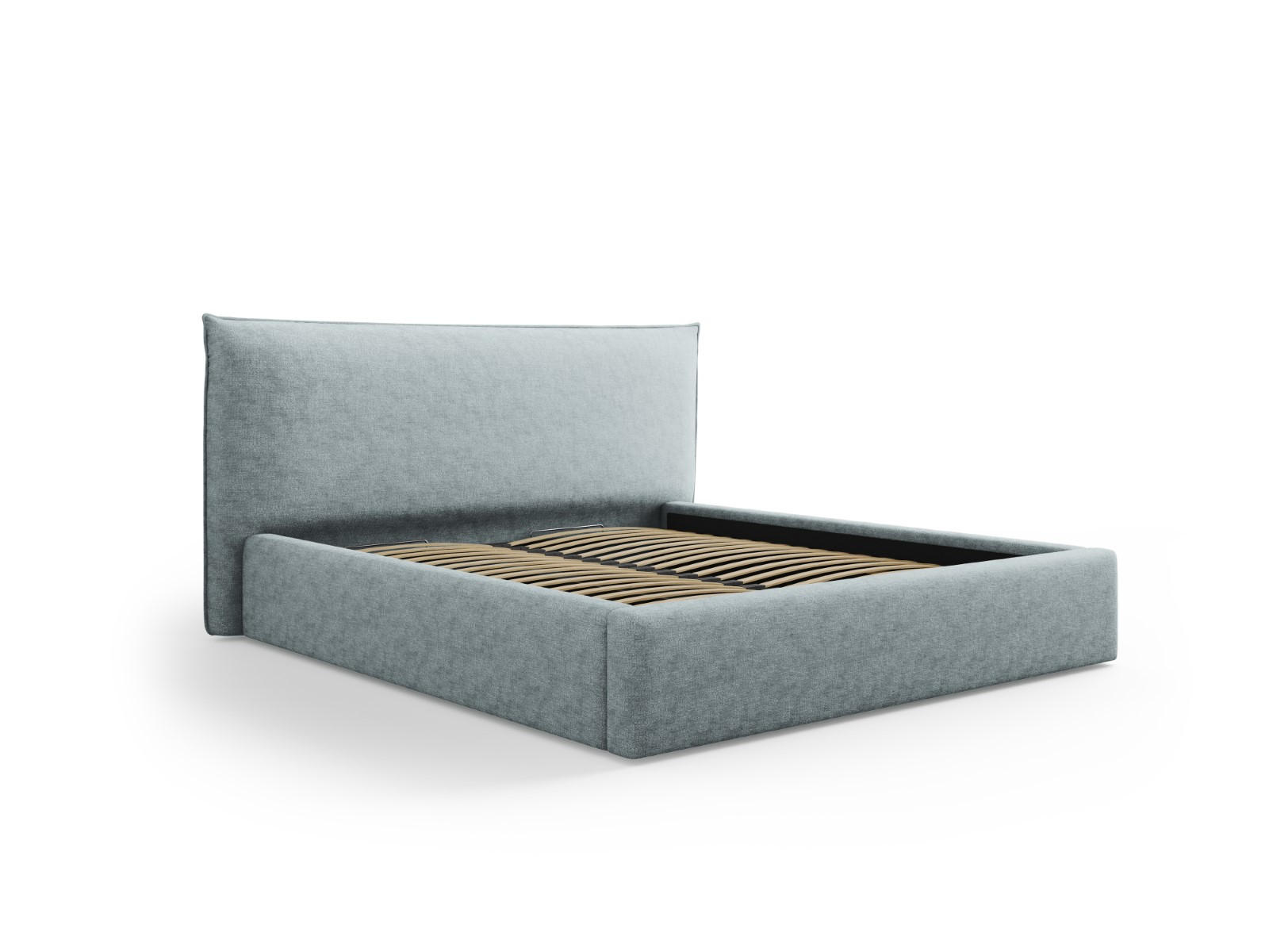 BETT mit Bettkasten und Kopfteil Kaelle aus Chenille-Stoff hellblau 160x200cm - Hellblau, Textil (160/200cm) - Micadoni