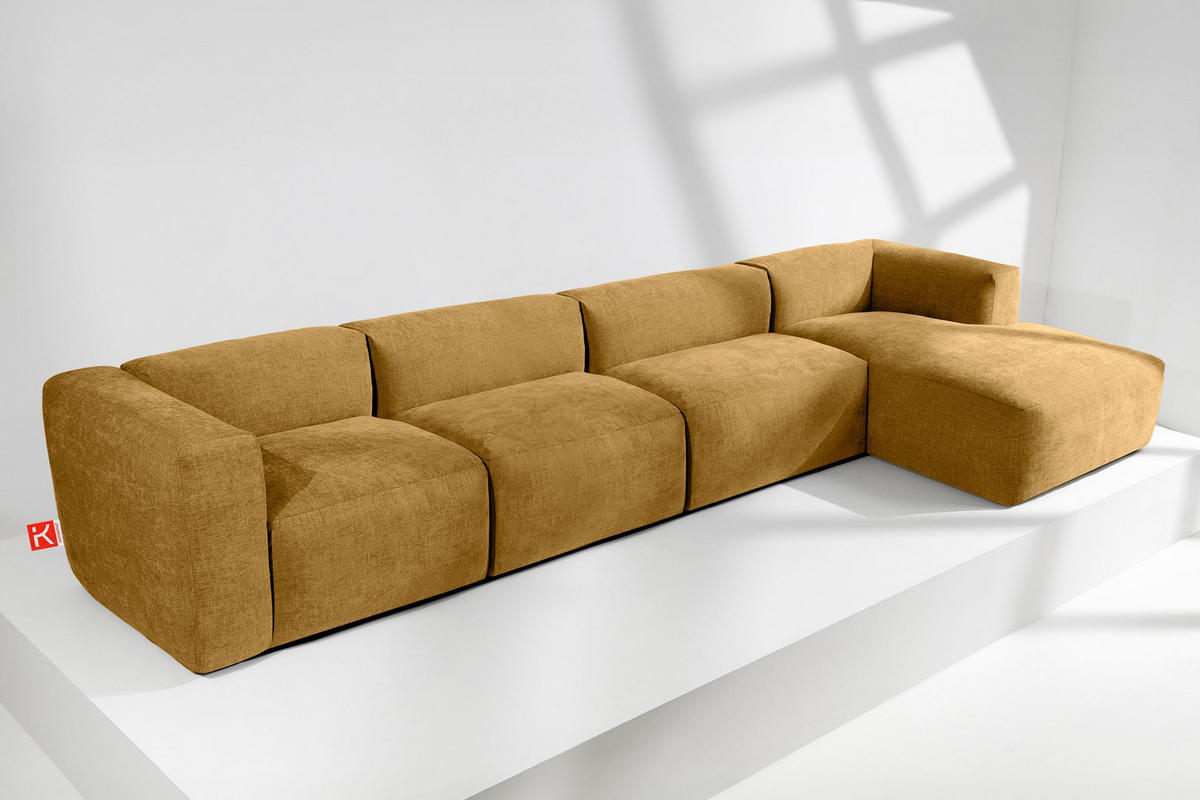 ECKMODULSOFA-RECHTS BUFFO 6-Sitzer mit extrem weicher Sitzfläche, Gewebestoff, Honig - Gelb, Textil (377/180cm) - KONSIMO®