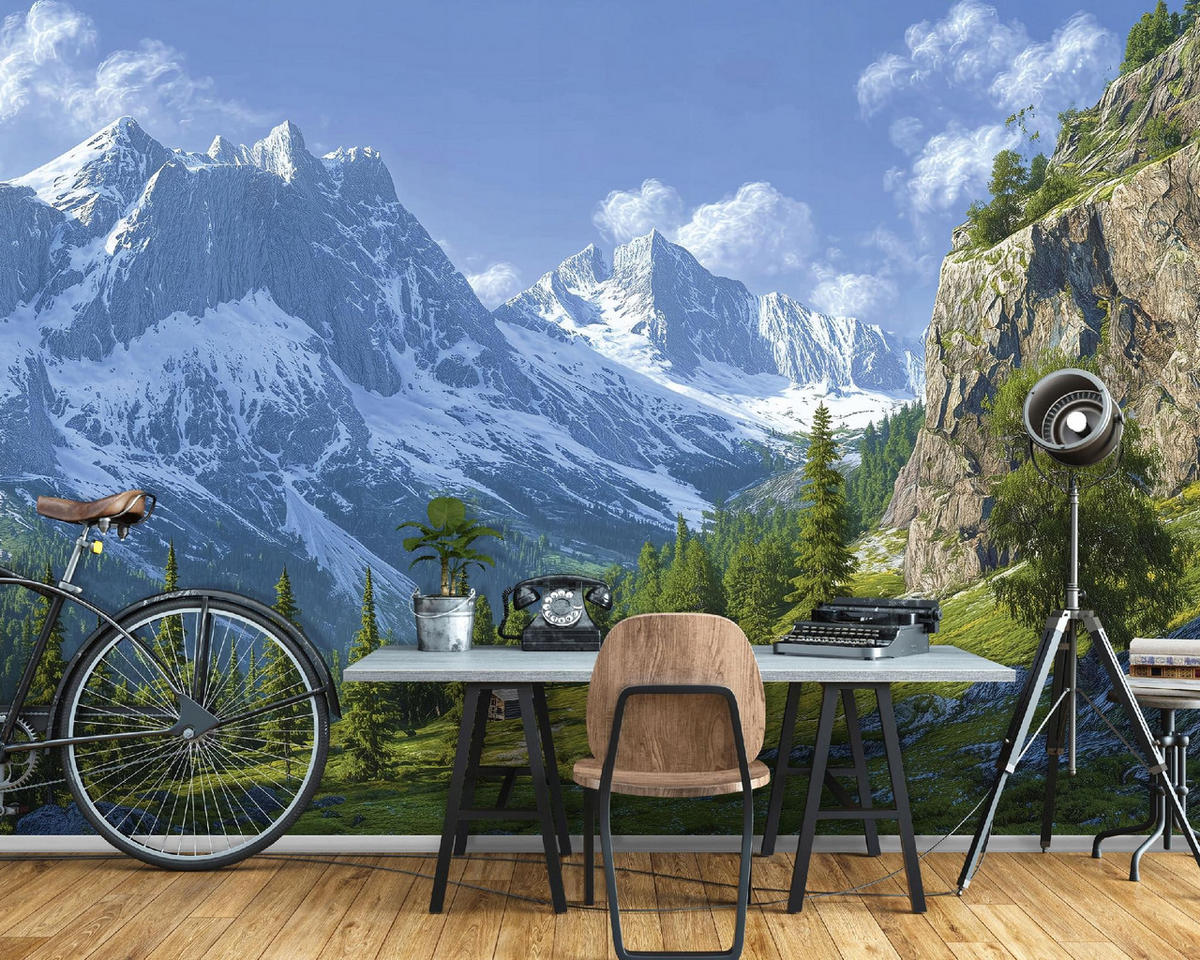FOTOTAPETE 3D Effekt Berge Landschaft Wohnzimmer 400x280 - Multicolor, Papier (400/280cm) - Wallarena