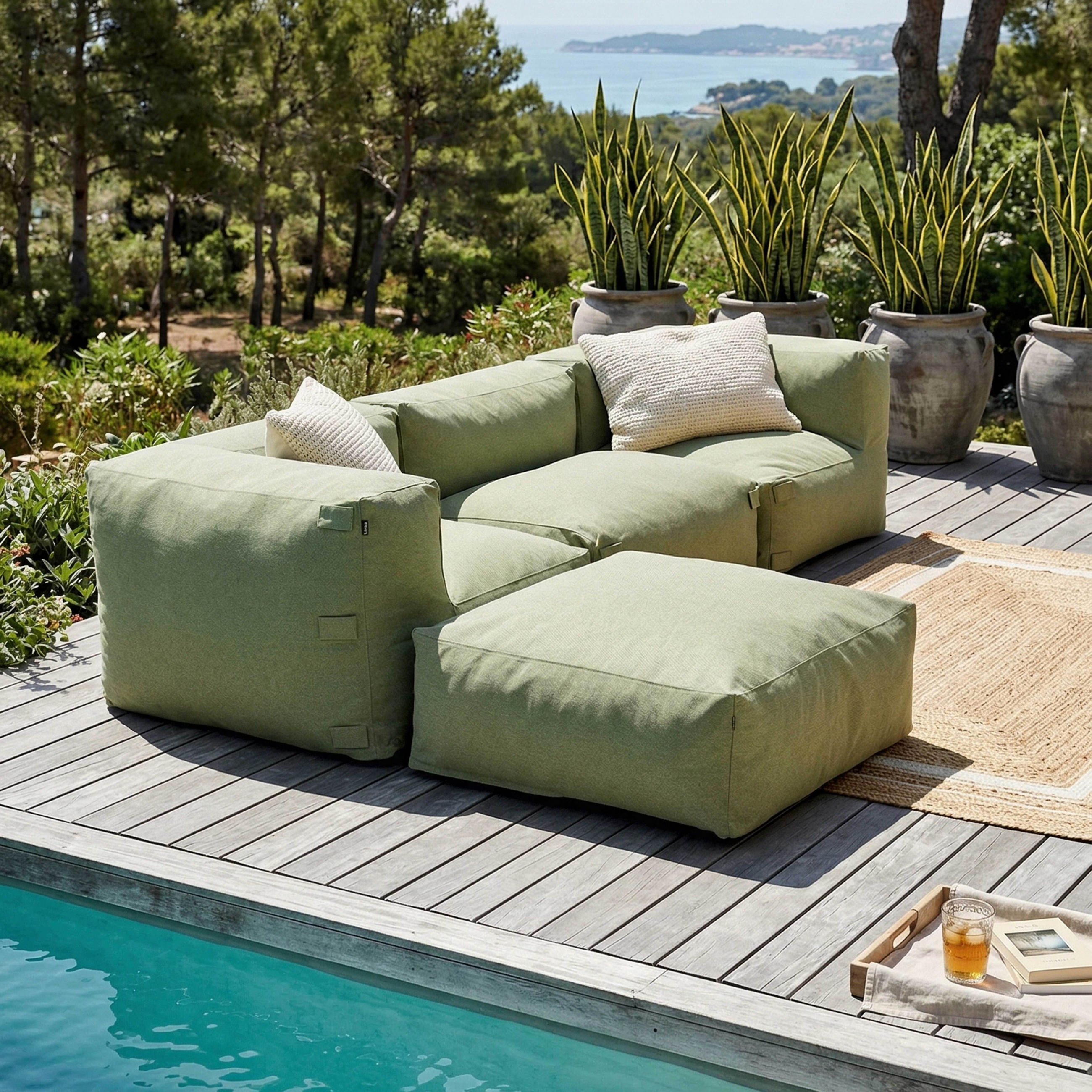 GARTENSOFA mit 4 Sitzplätzen, Kaktusgrünen - Grün, Textil - Oviala