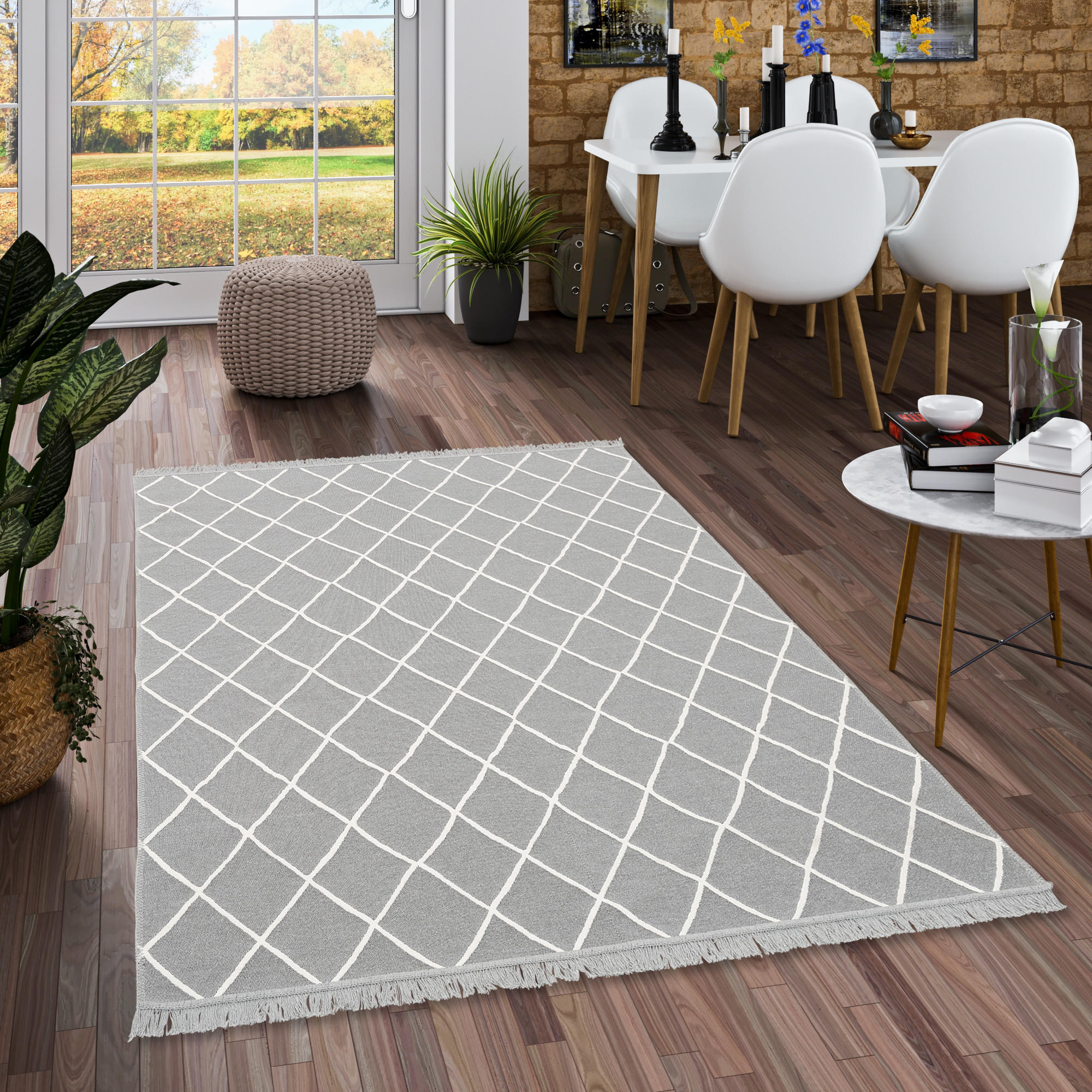 TEPPICH BEIDSEITIG ETHNO KELIM RAUTEN - Weiß/Grau, Textil (140/200cm) - Pergamon
