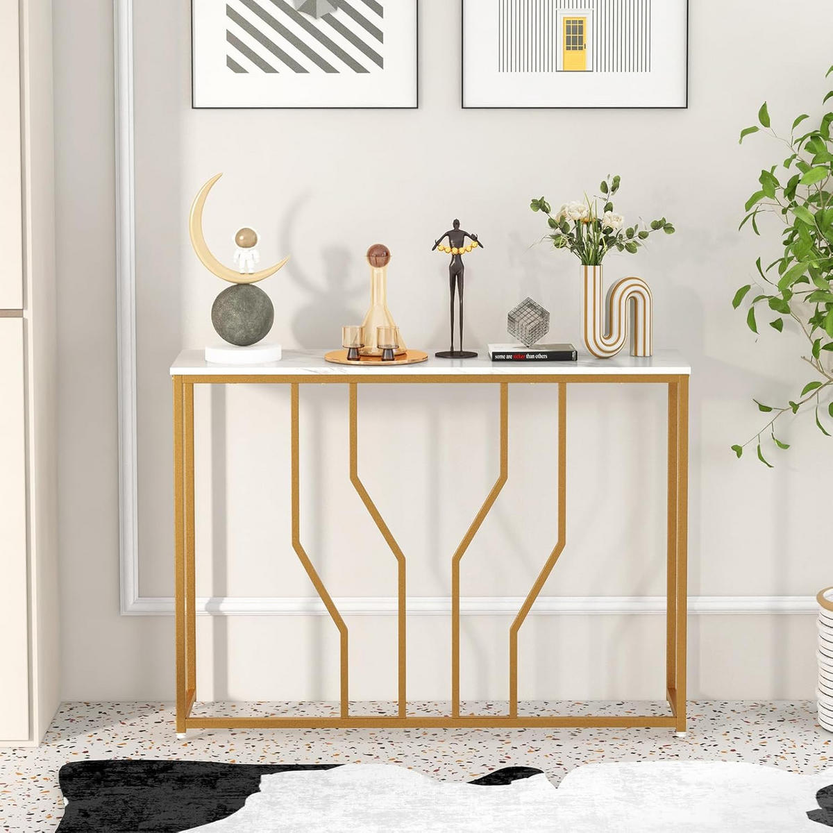 EINGANGSTISCH 80cm Gold - Goldfarben, Holz (110/30/80cm) - COSTWAY