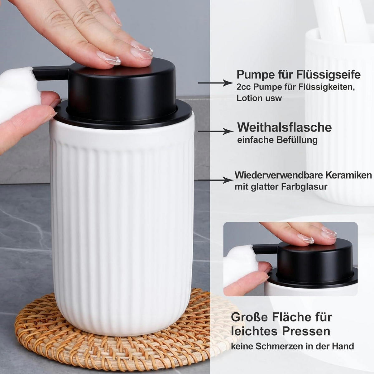 SEIFENSPENDER Keramik Weiß 350ml - Weiß, Keramik (8/14/8cm)