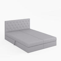 BOXBETT CRYSTAL 160/200 cm, in Hellgrau, Velours-Stoff, Bettkasten, Matratze, Topper - Hellgrau, Textil (160/20cm) - Barchello