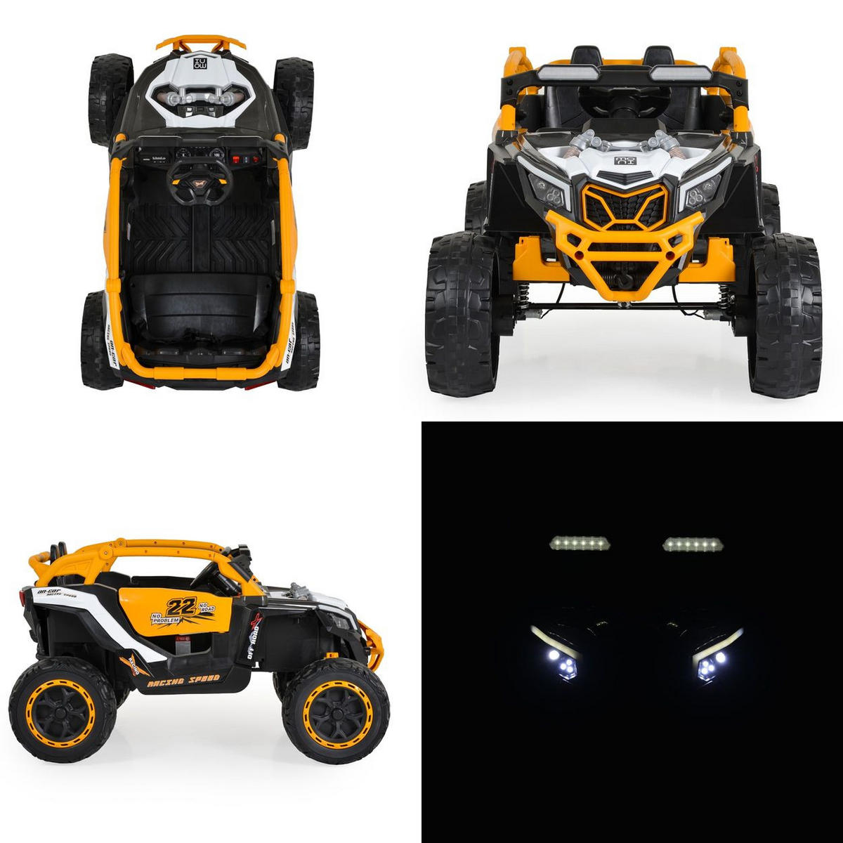 KINDERELEKTROAUTO Jeep Kansas orange weiß EVA-Reifen, Fernbedienung, Musik, Gurt - Orange, Kunststoff (115/62/72cm) - Moni