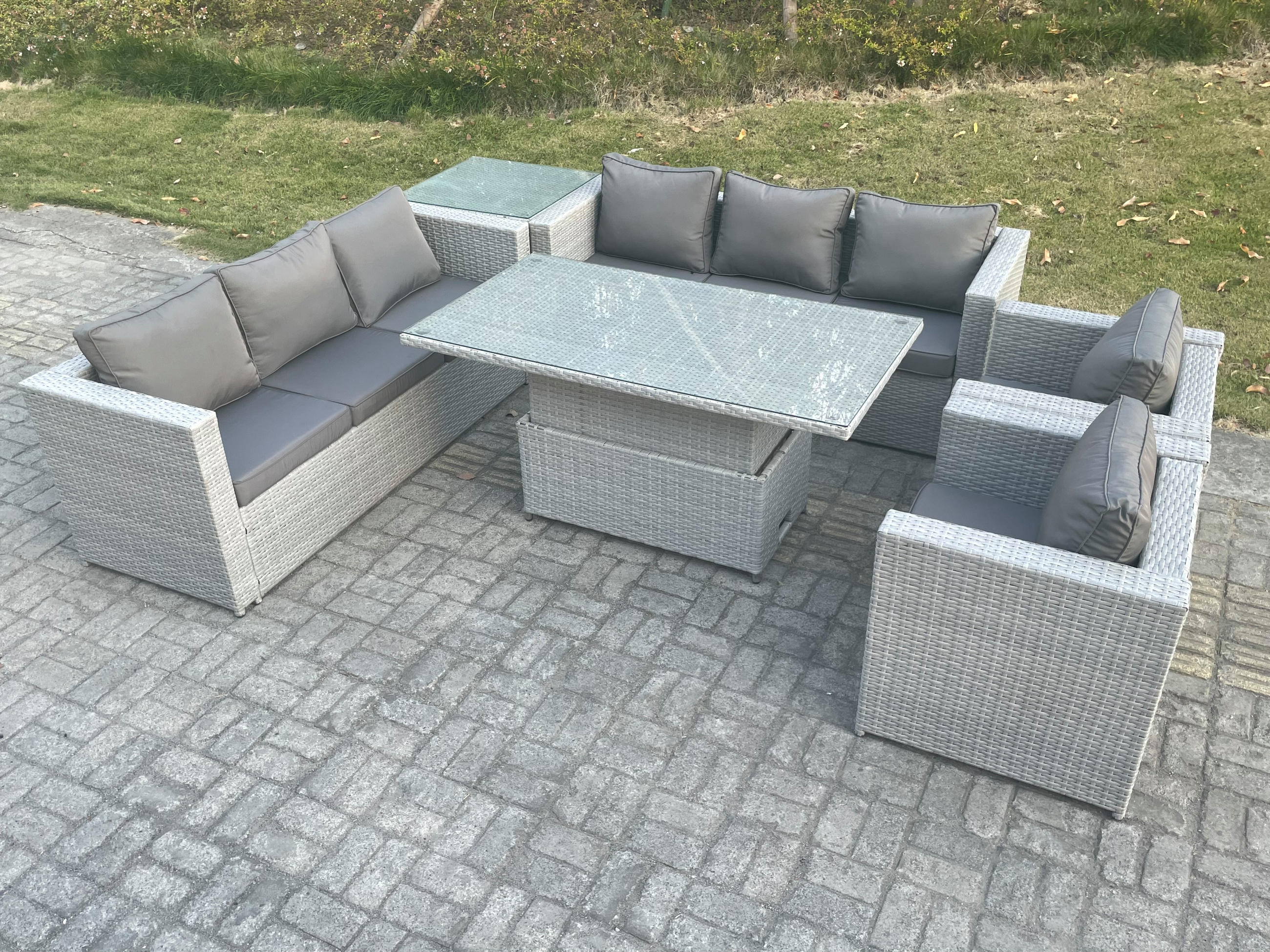 GARTENMÖBEL SET Polyrattan Helles Grau 8-Sitzer - Hellgrau, Metall - Fimous