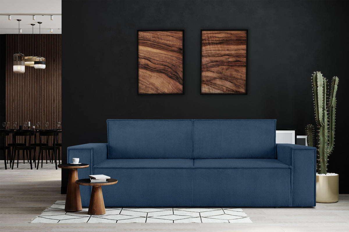 3-SITZER-SCHLAFSOFA NAPI in Pet Friendly Cord-Stoff, Marine - Blau/Schwarz, Textil (244/89/101cm) - KONSIMO®