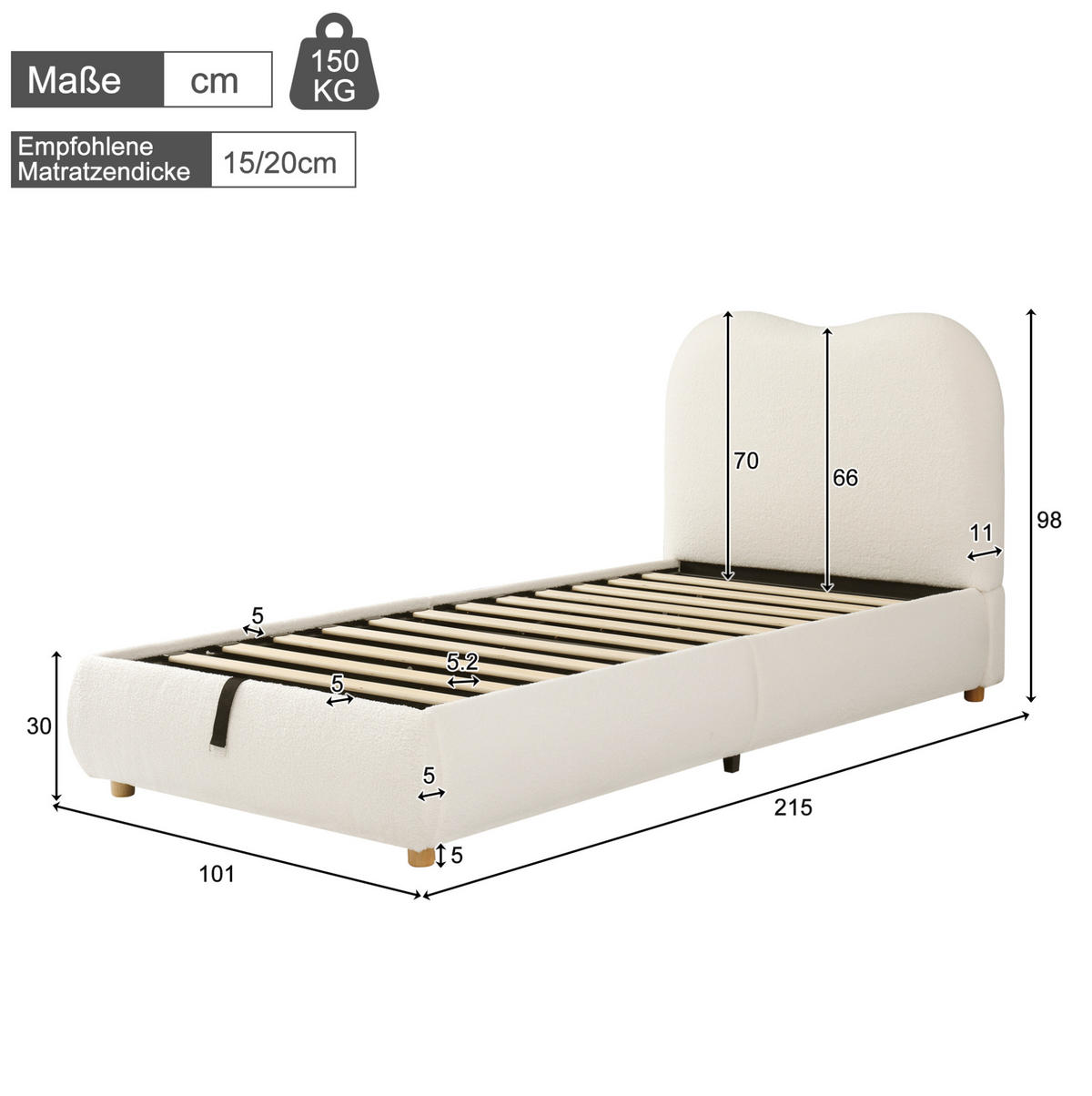 KINDERBETT 90/200 cm aus Bouclé mit Stauraum und Lattenrost Beige - Beige, Textil (90/200cm) - Modenvie
