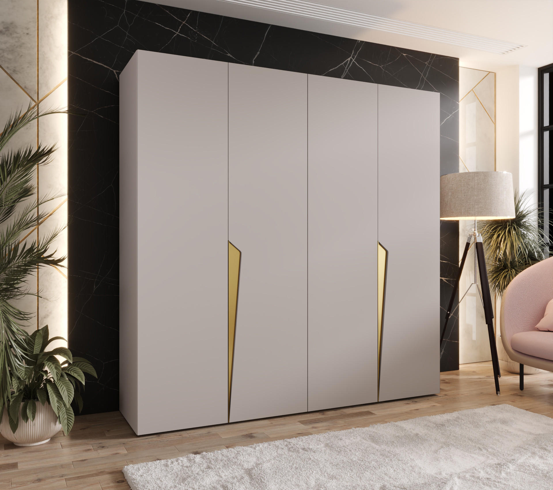 DREHTÜRENSCHRANK 202/200/52 4-türig - Beige/Goldfarben, Holz/Metall (200/202/52cm) - Abiks Möbel