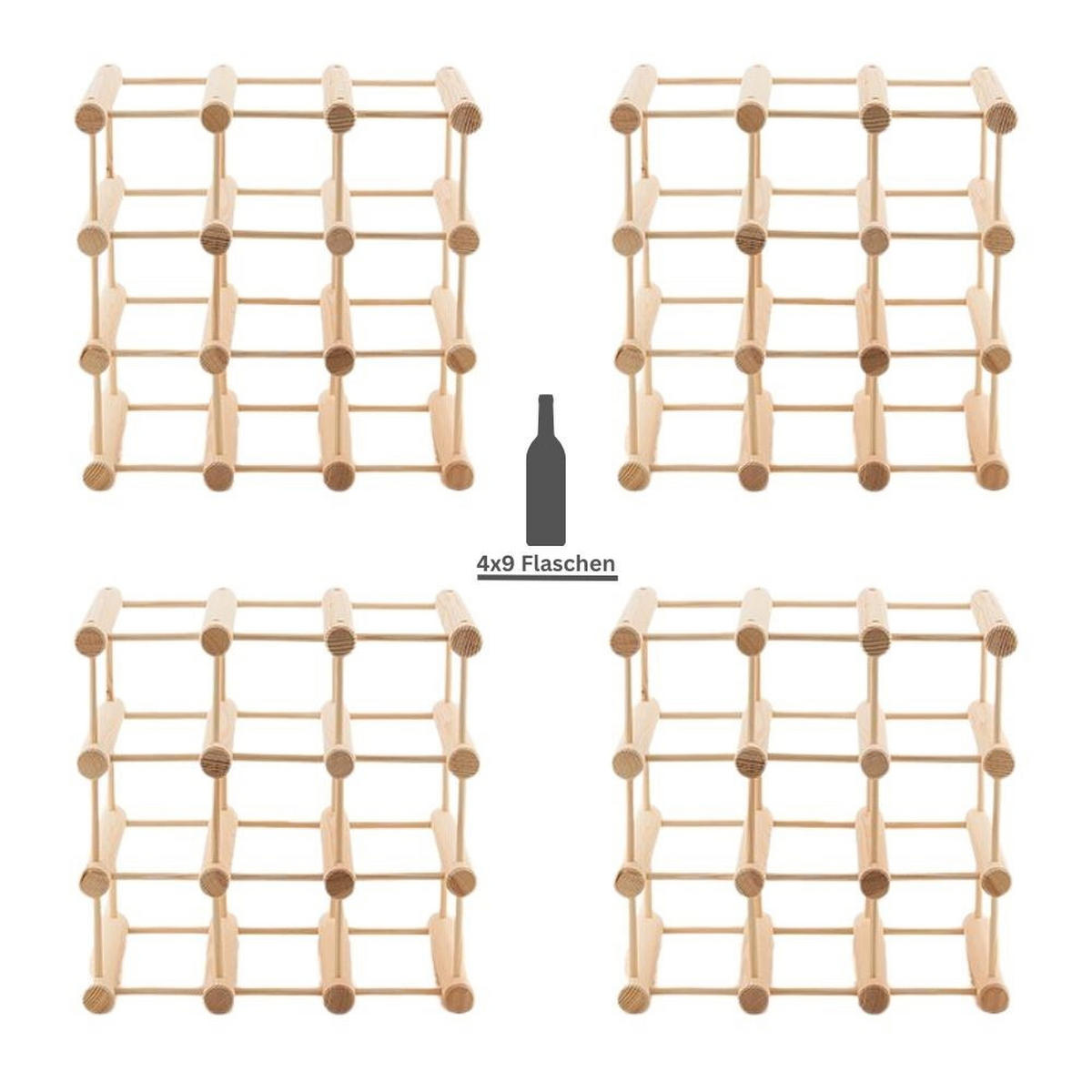 WEINREGAL Vinotega Mod 36x36x24 cm 4x 9 Flaschen Massives Eichenholz Geölt - Hellbraun, Holz (144/36/24cm) - PROREGAL