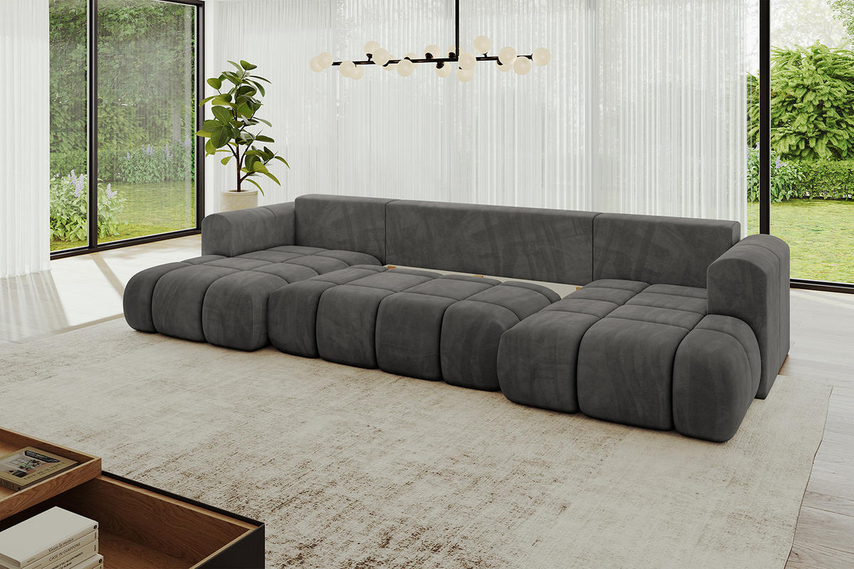 WOHNLANDSCHAFT Ottomane Links CLOUD-U 414x180x40 Dunkelgrau Velours - Dunkelgrau, Holzwerkstoff/Kunststoff (414/90/180cm) - ALTDECOR